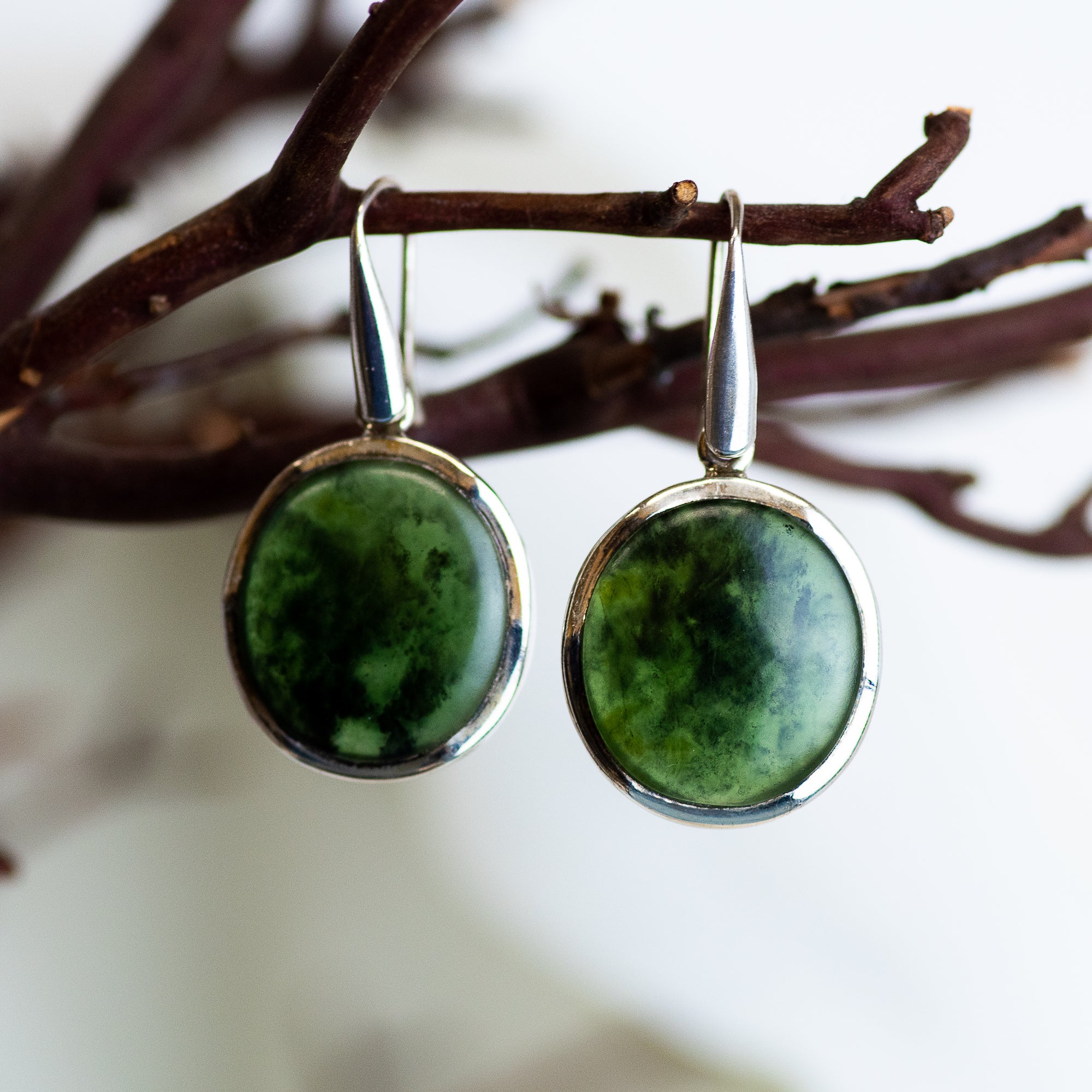 Sterling Silver Nephrite Jade Earrings