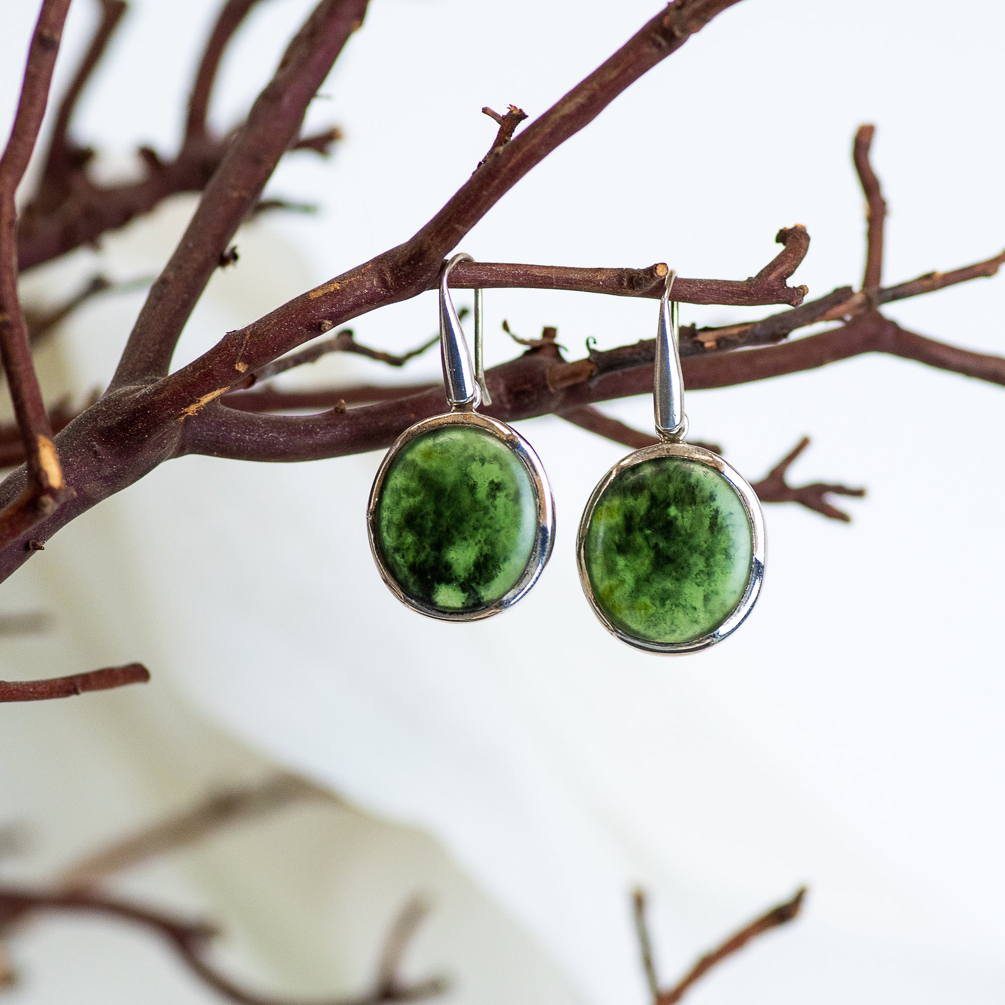 Sterling Silver Nephrite Jade Earrings