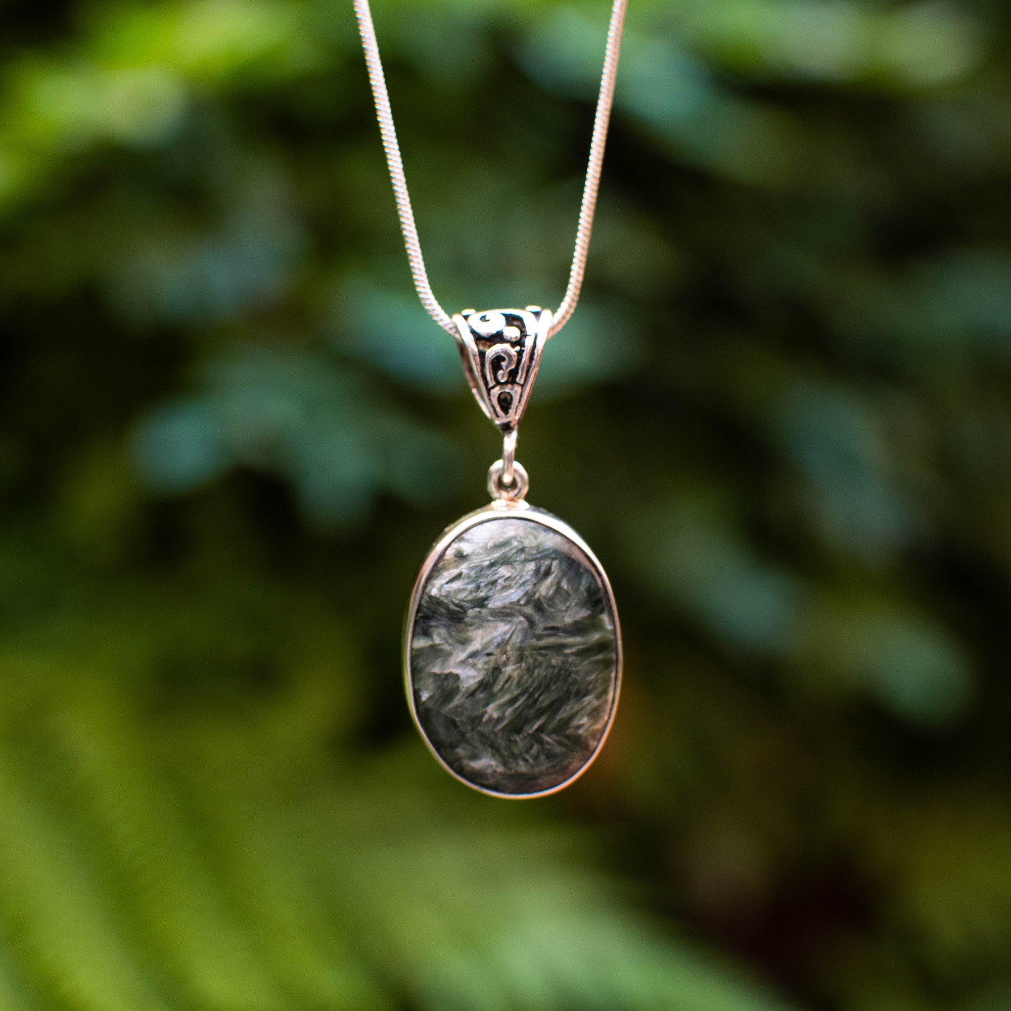 Polished Oval Seraphinite Pendant