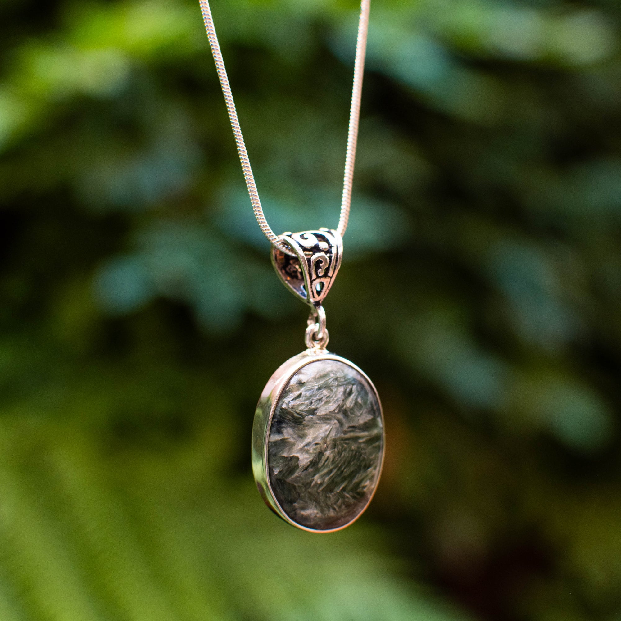 Polished Oval Seraphinite Pendant