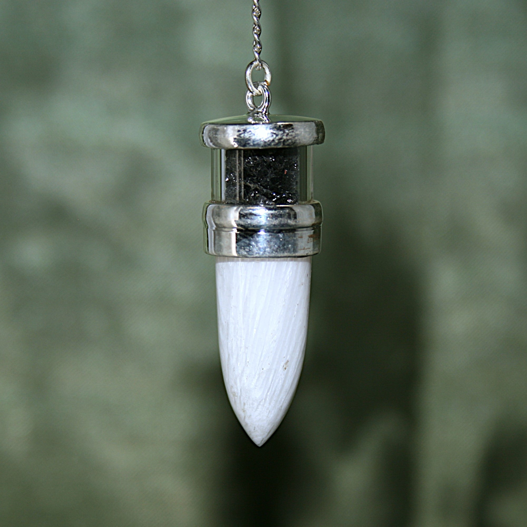 Scolecite and Black Tourmaline Pendulum