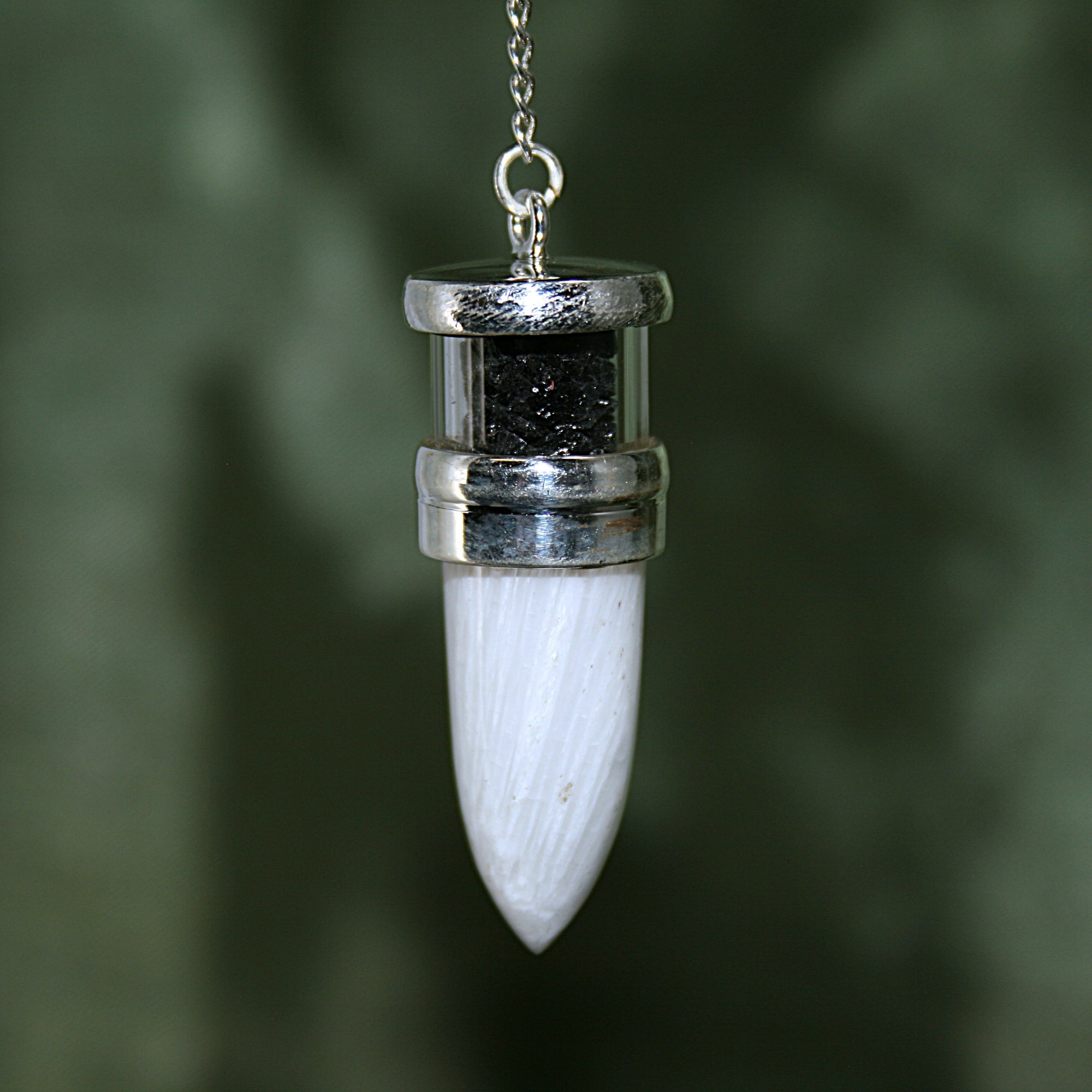 Scolecite and Black Tourmaline Pendulum