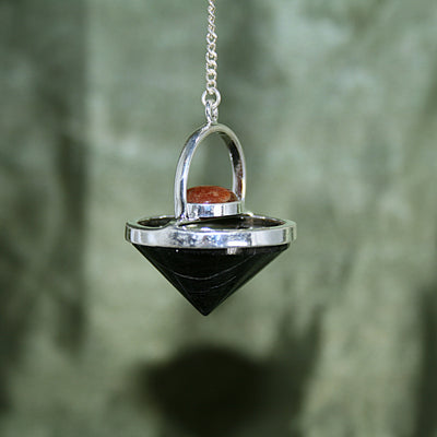 Black Tourmaline and Sunstone UFO Pendulum