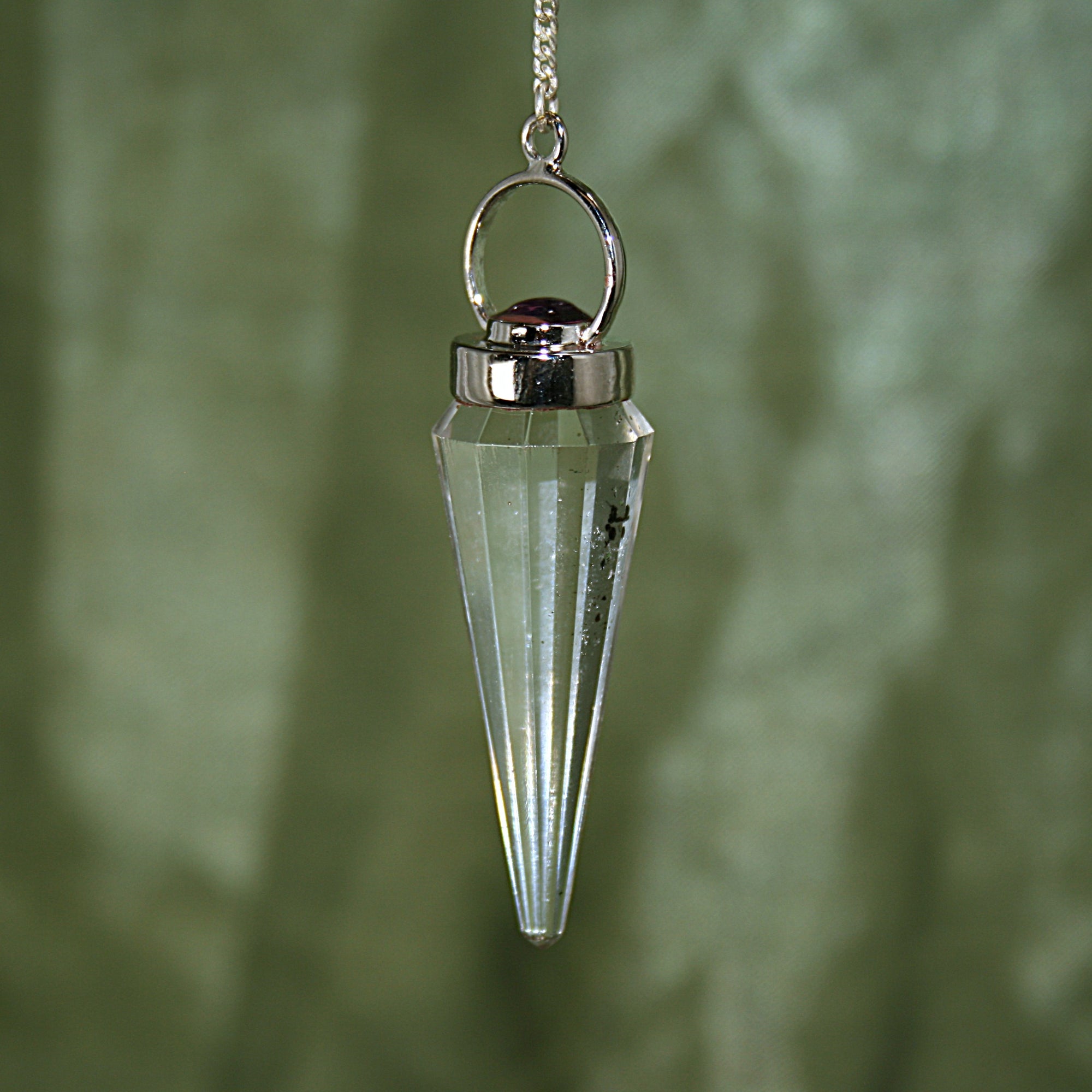 Faceted Clear Quartz and Amethyst Pendulum