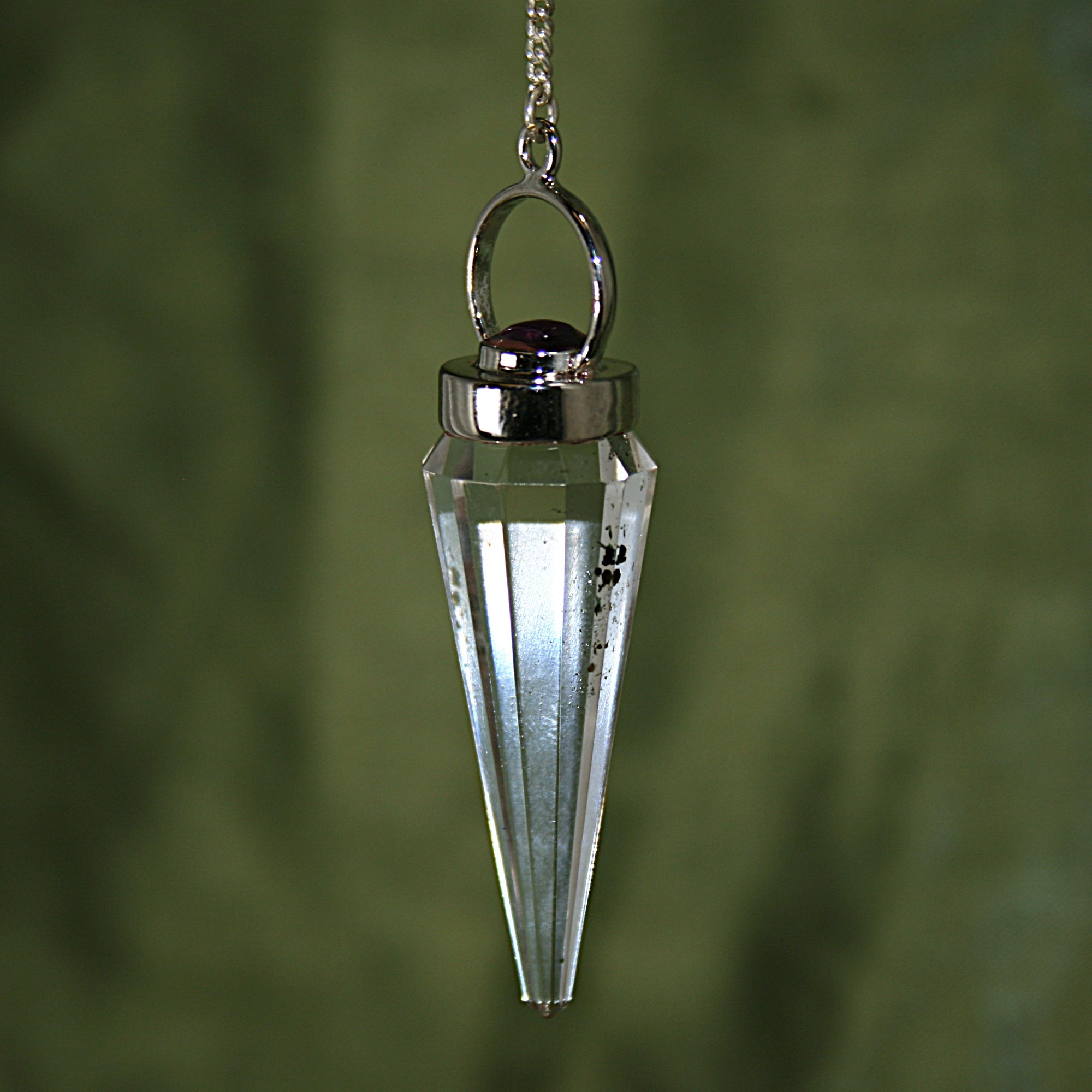 Faceted Clear Quartz and Amethyst Pendulum