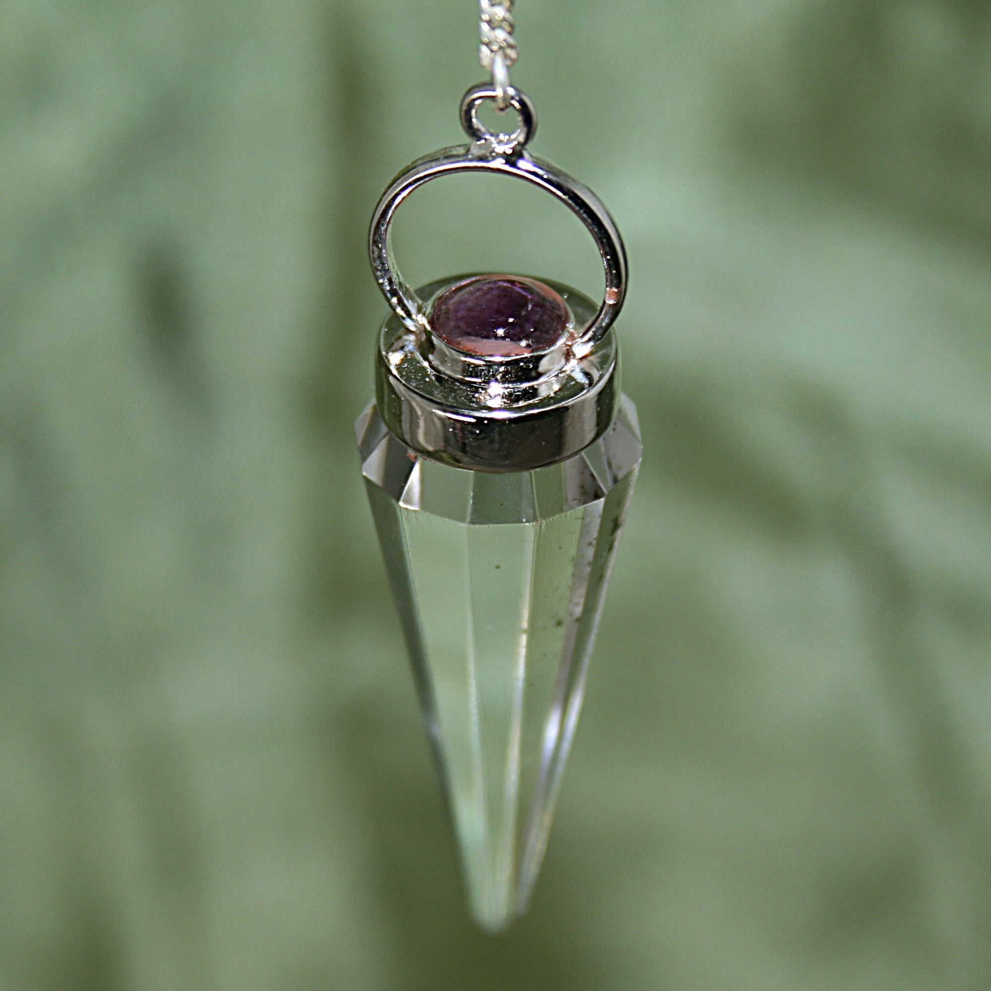 Faceted Clear Quartz and Amethyst Pendulum