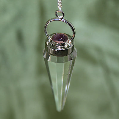 Faceted Clear Quartz and Amethyst Pendulum