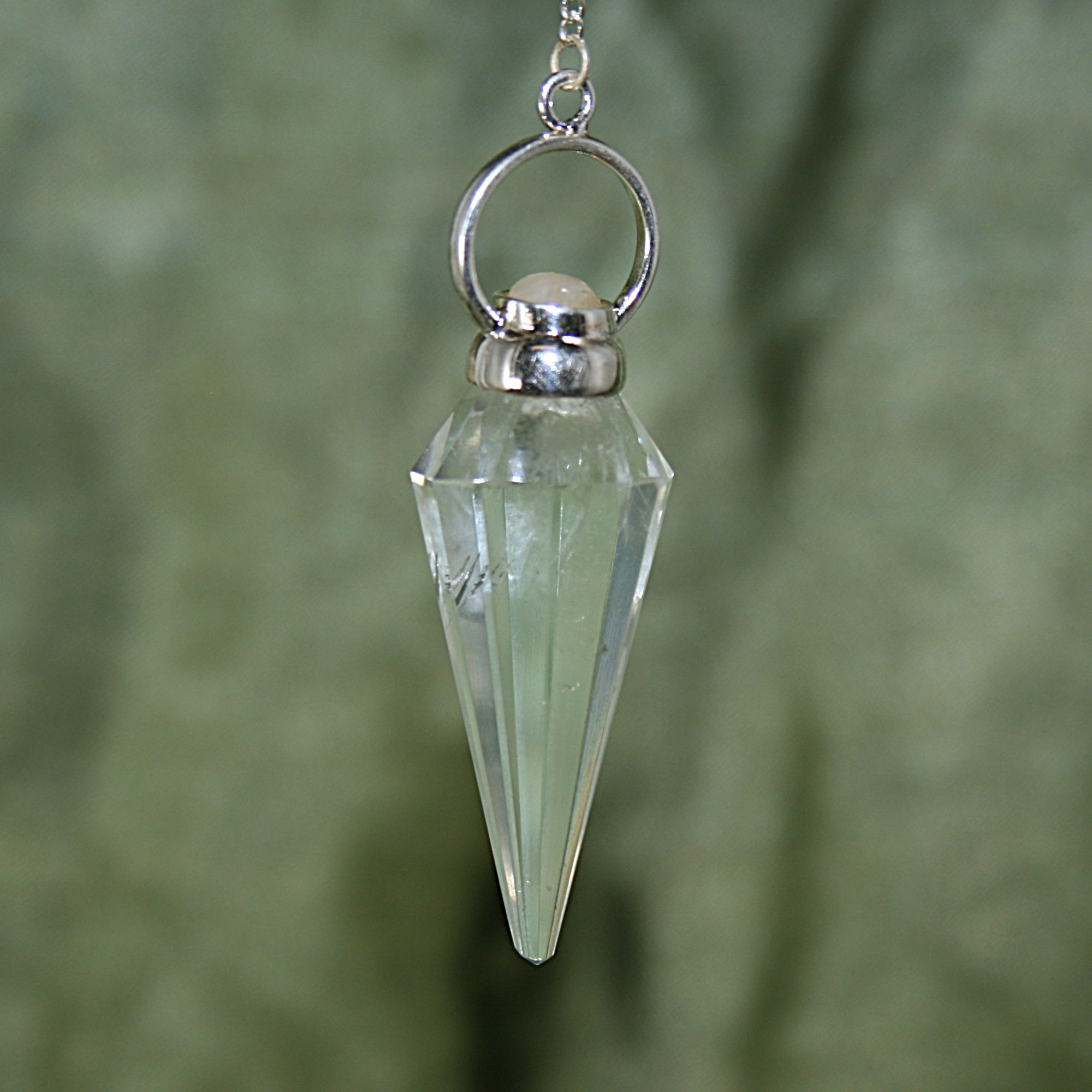 Faceted Clear Quartz and Rainbow Moonstone Pendulum