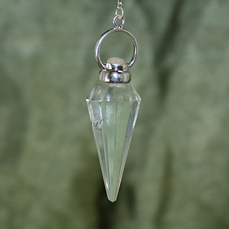 Faceted Clear Quartz and Rainbow Moonstone Pendulum