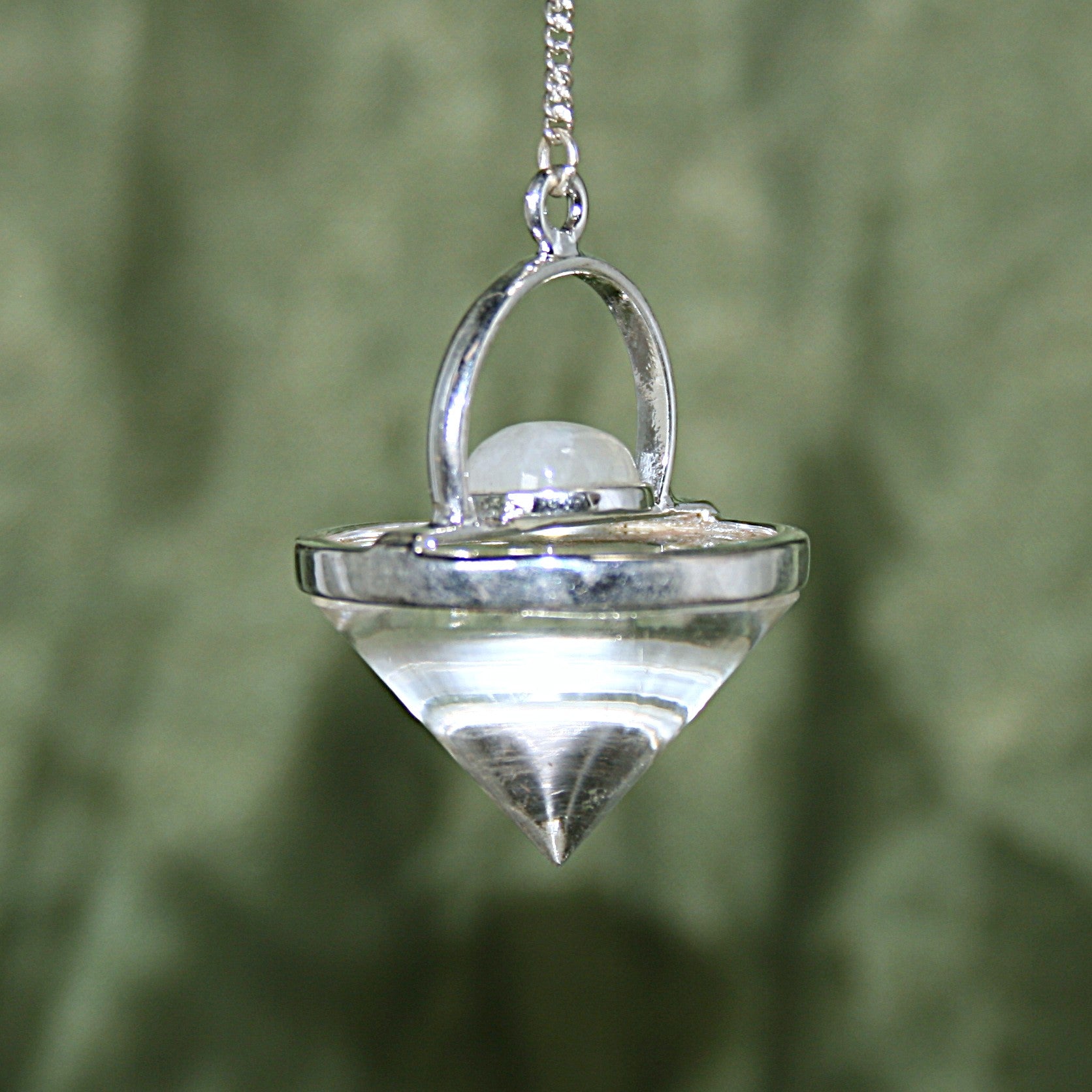 Clear Quartz and Rainbow Moonstone UFO Pendulum