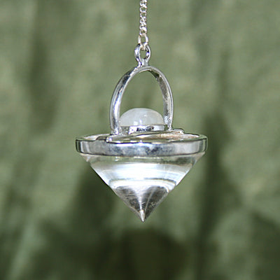 Clear Quartz and Rainbow Moonstone UFO Pendulum