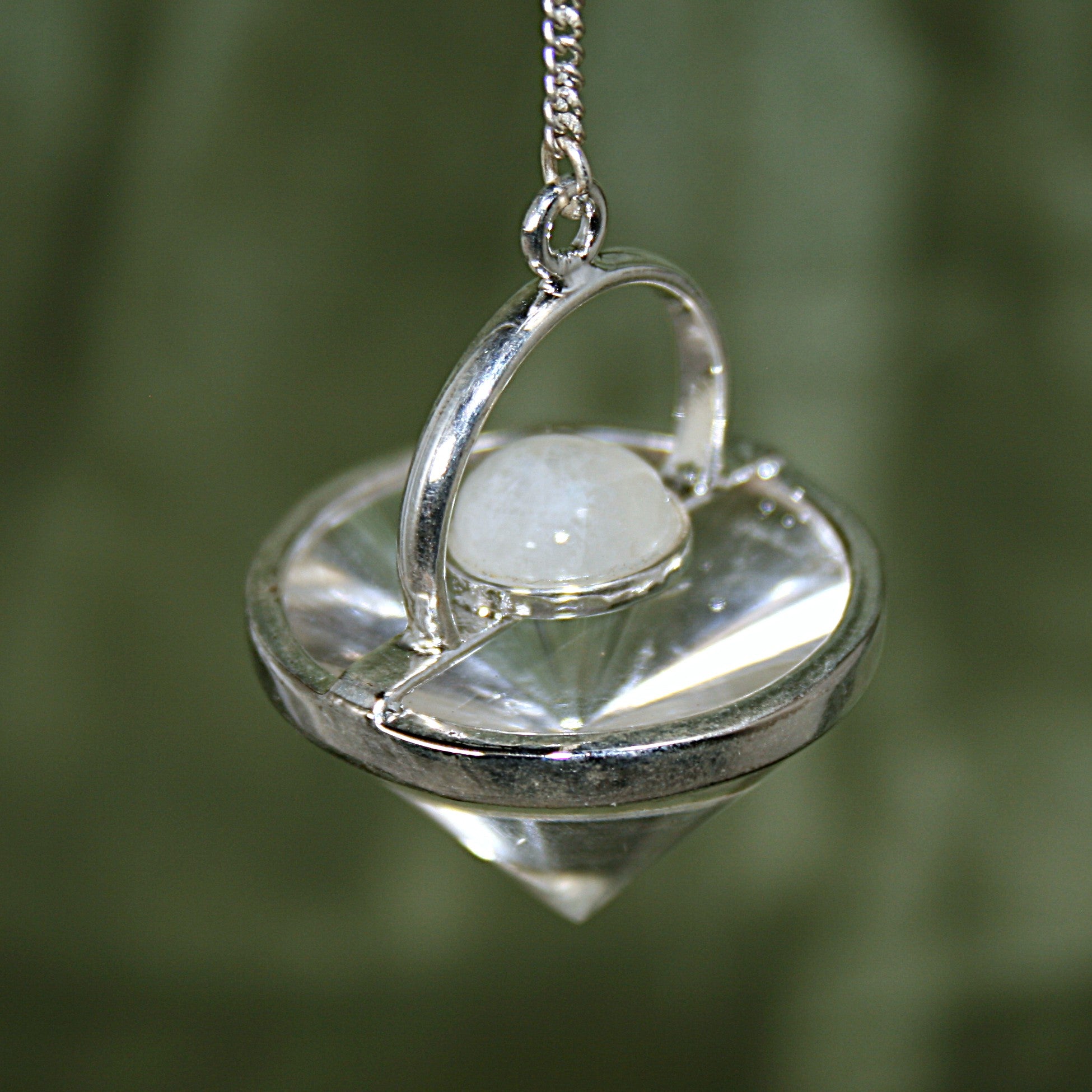 Clear Quartz and Rainbow Moonstone UFO Pendulum