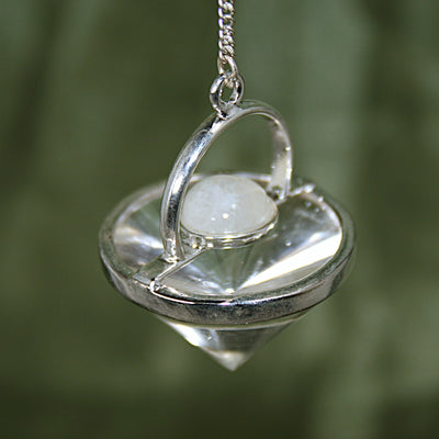 Clear Quartz and Rainbow Moonstone UFO Pendulum