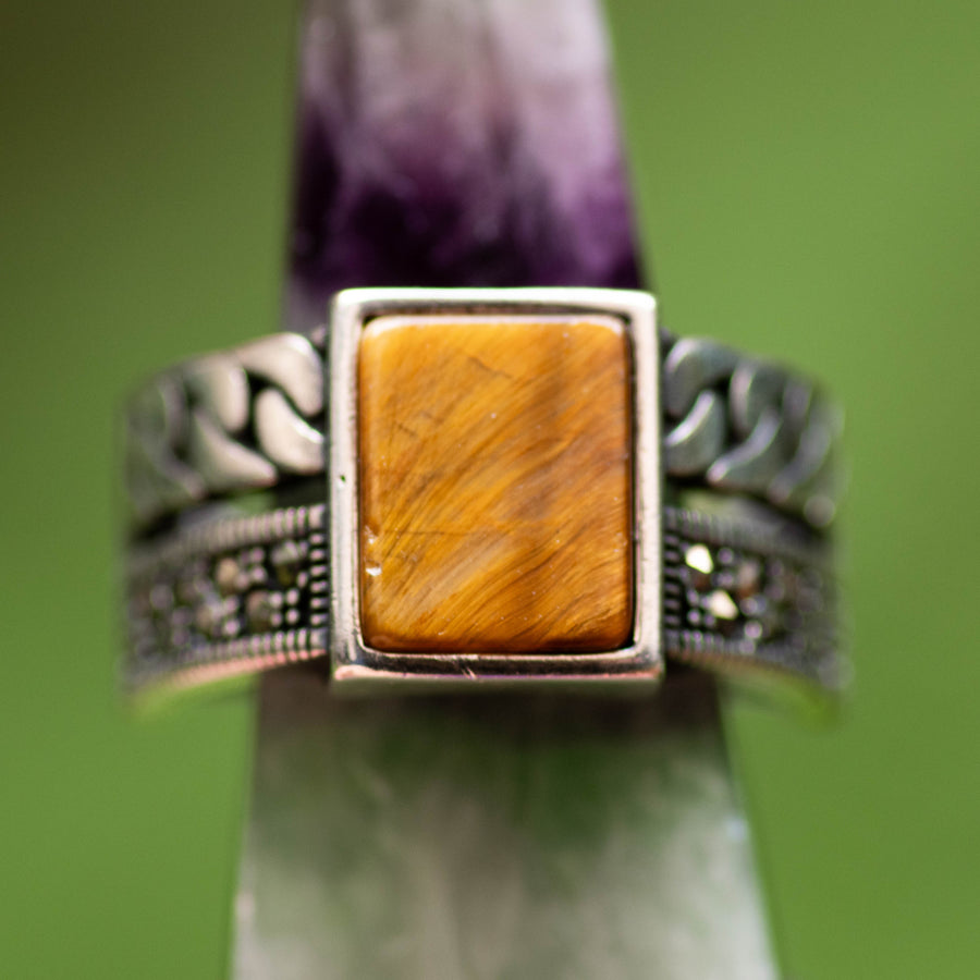 Mixed Band Tigers Eye Ring