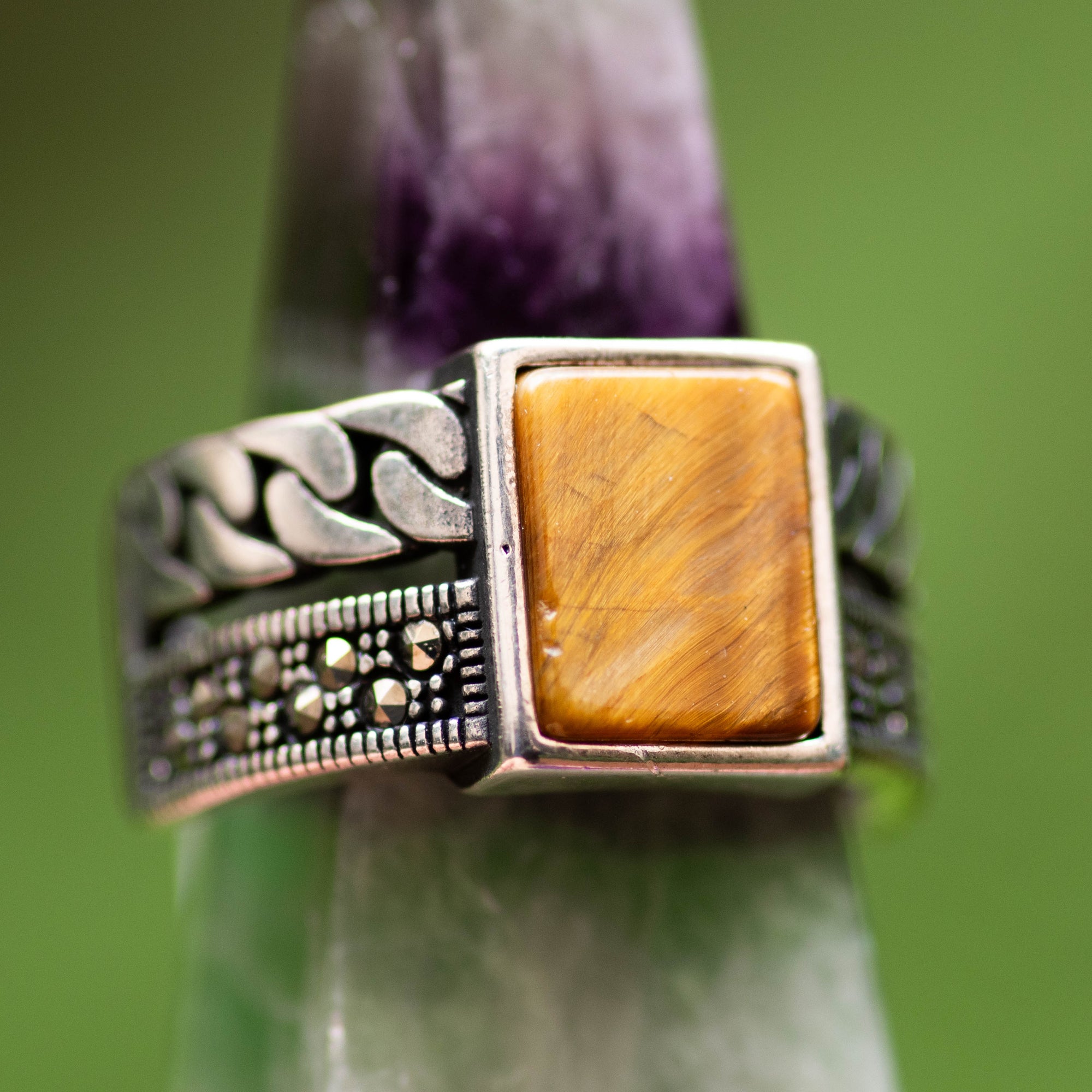 Mixed Band Tigers Eye Ring