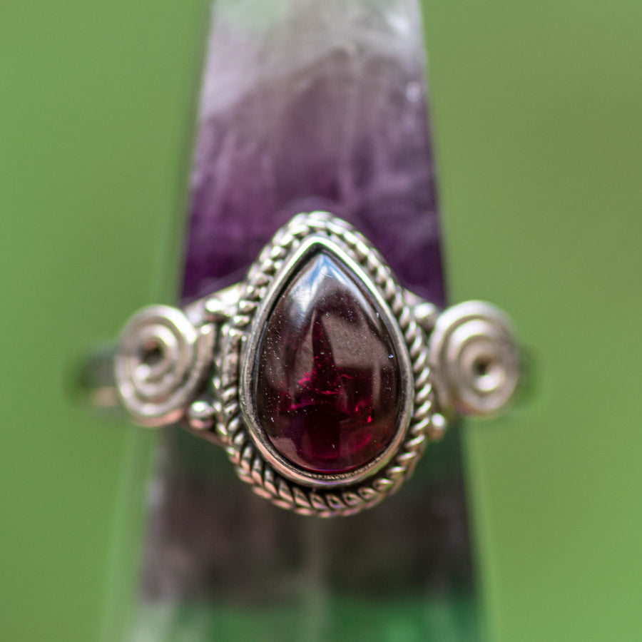Garnet Swirl Teardrop Ring