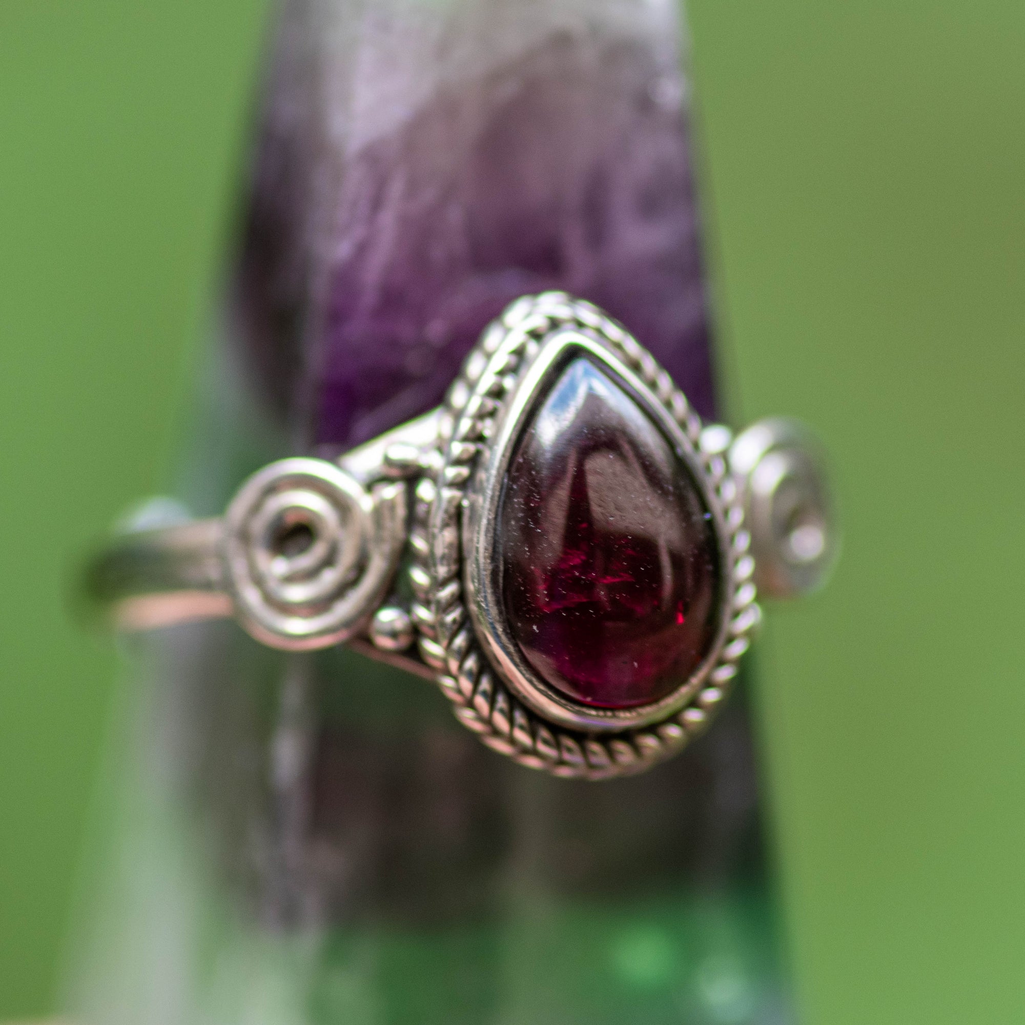 Garnet Swirl Teardrop Ring