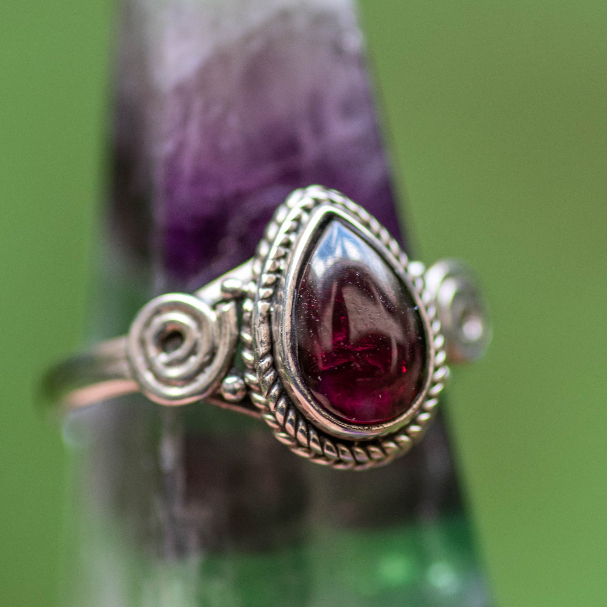 Garnet Swirl Teardrop Ring