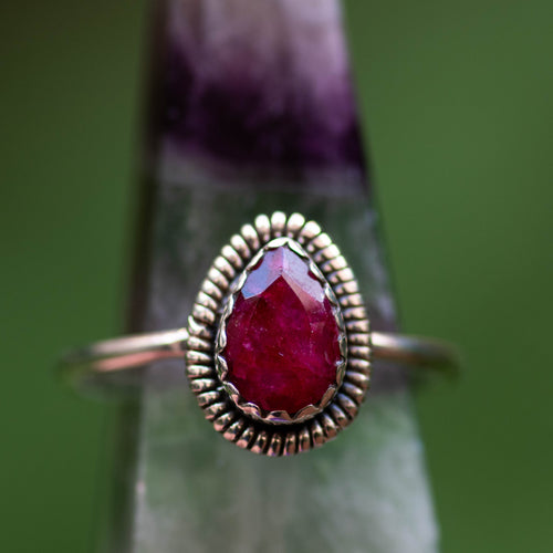 Faceted Ruby Teardrop Ring