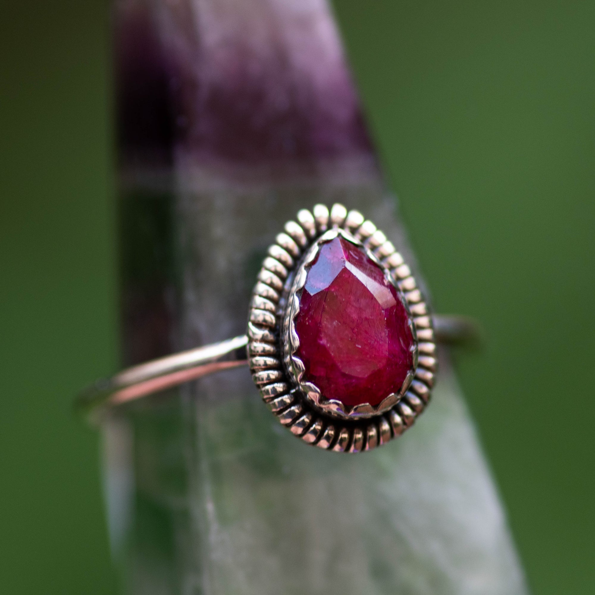 Faceted Ruby Teardrop Ring