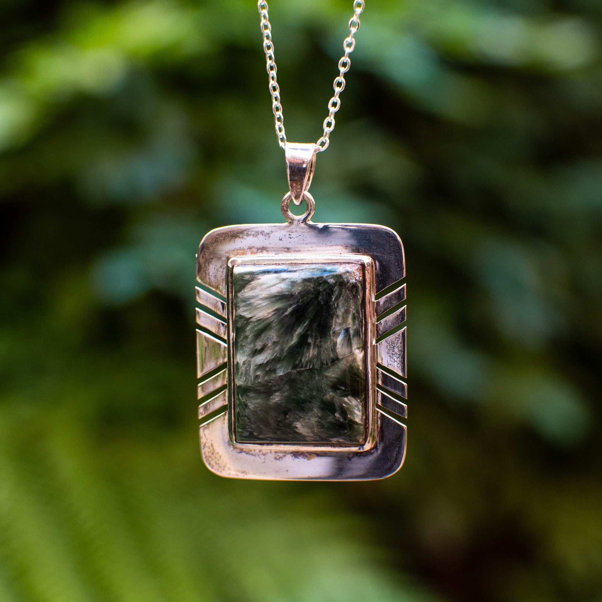 Etched Silver Seraphinite Pendant