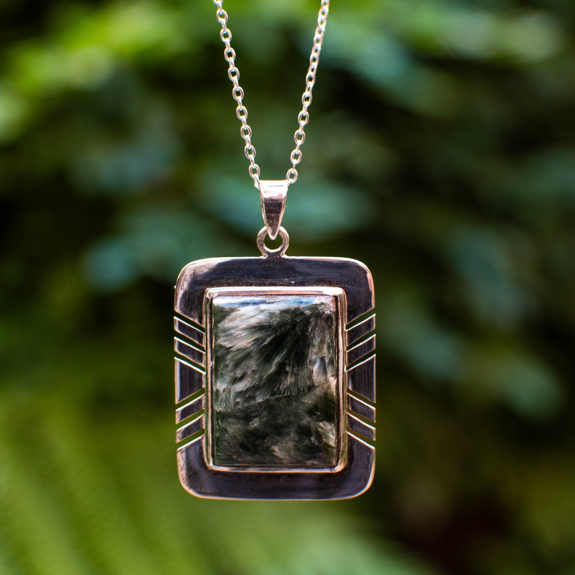 Etched Silver Seraphinite Pendant