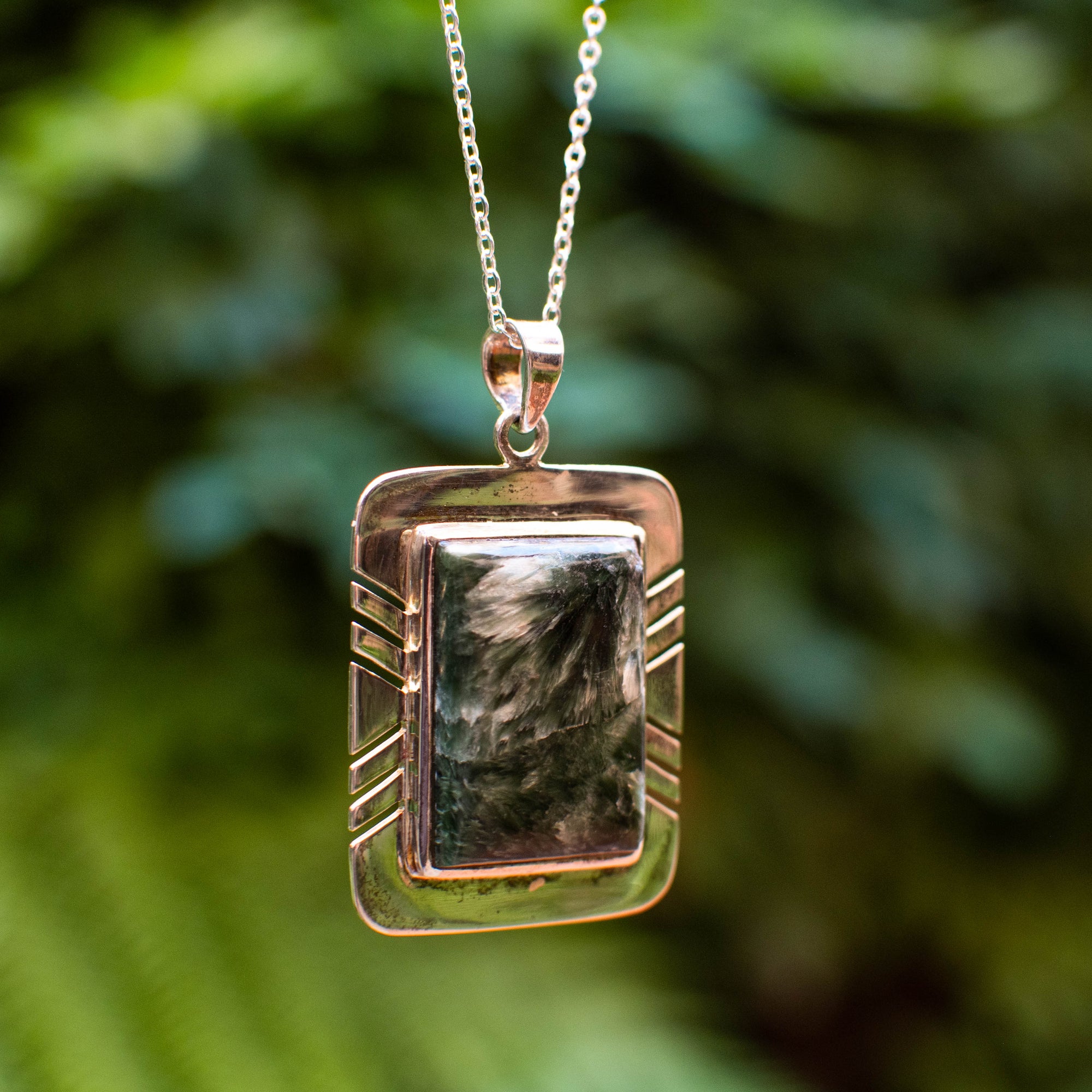 Etched Silver Seraphinite Pendant
