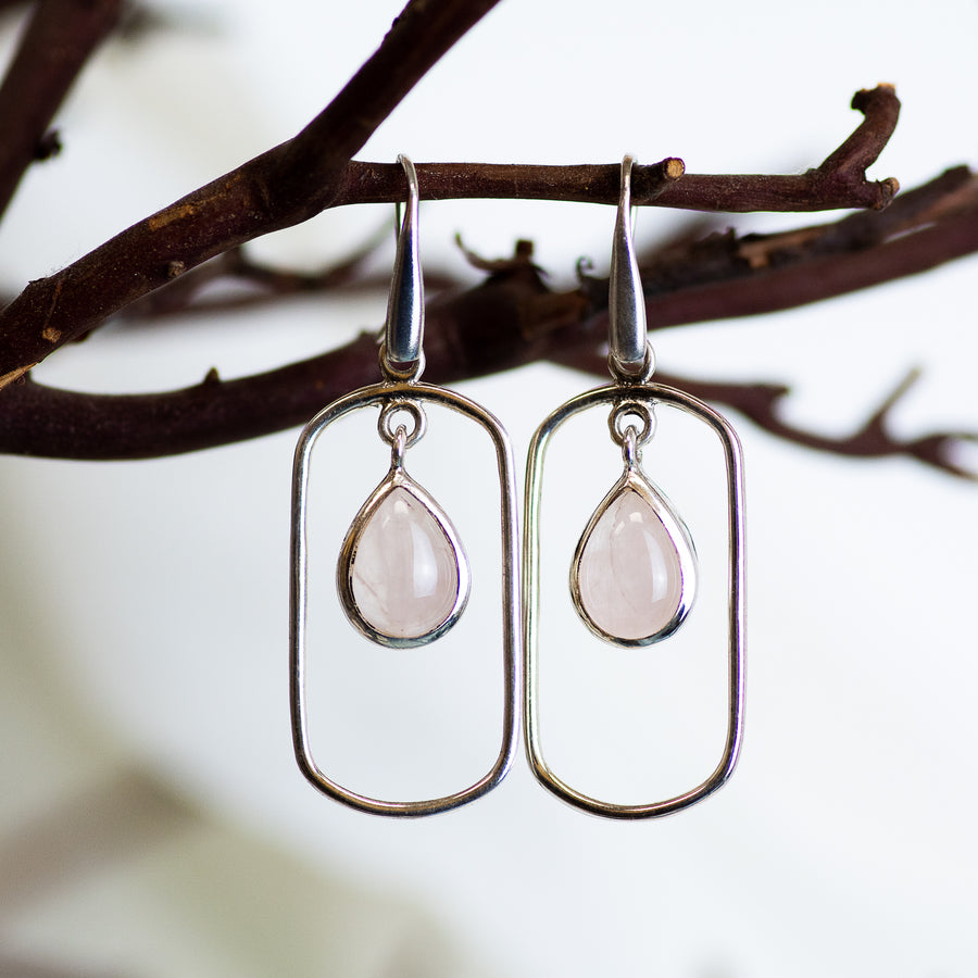 Sterling Silver Rose Quartz Frame Earrings