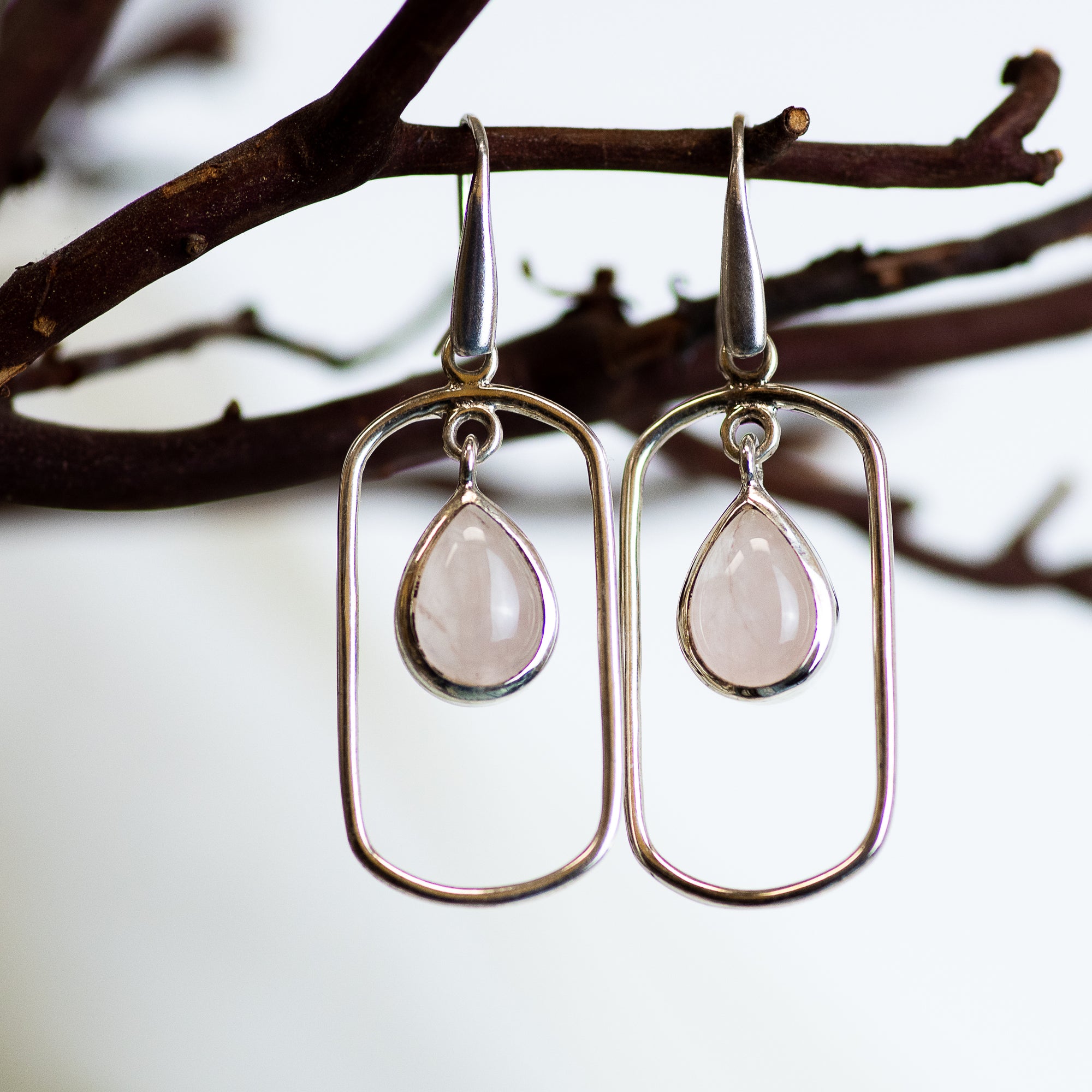 Sterling Silver Rose Quartz Frame Earrings