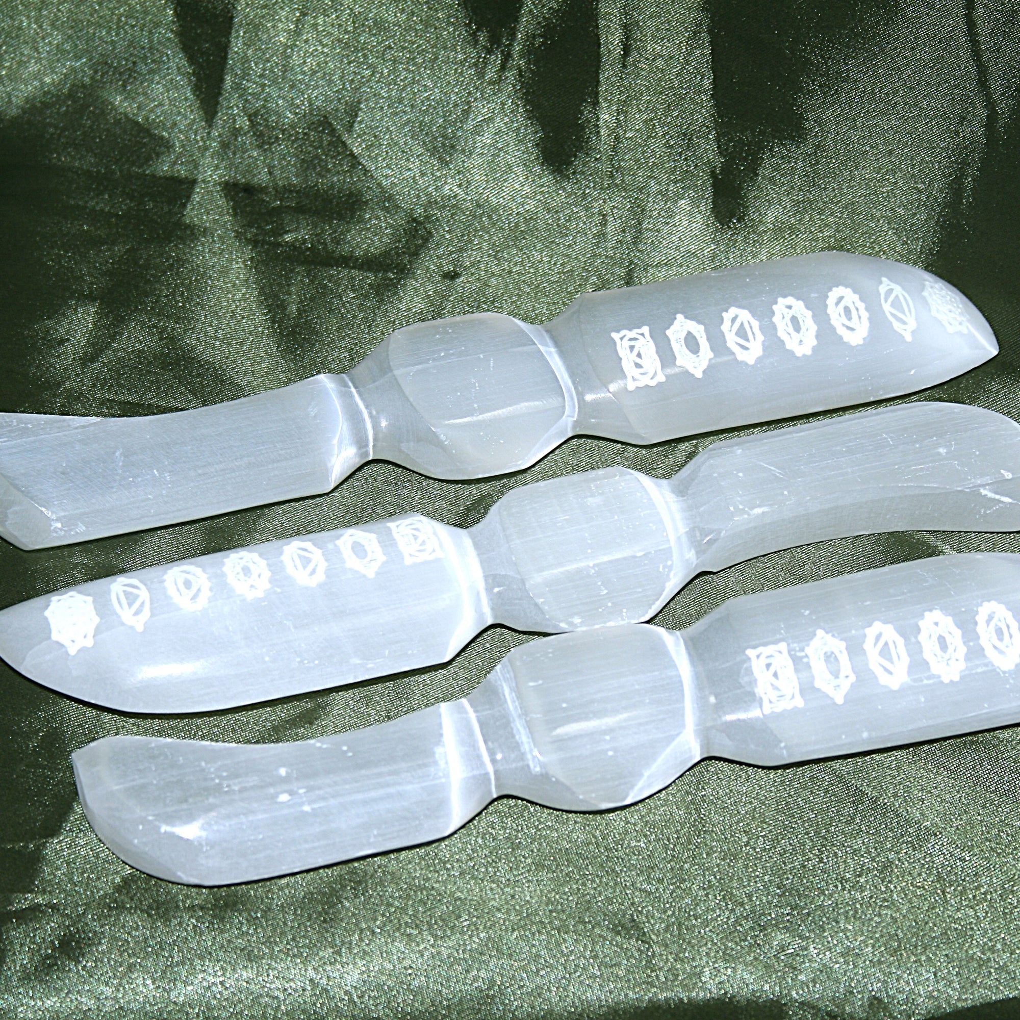 Selenite Dagger with Chakra Symbols (Multiple Available)