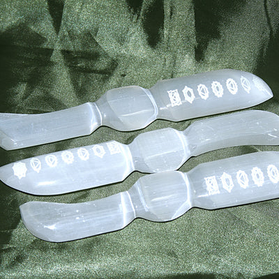 Selenite Dagger with Chakra Symbols (Multiple Available)