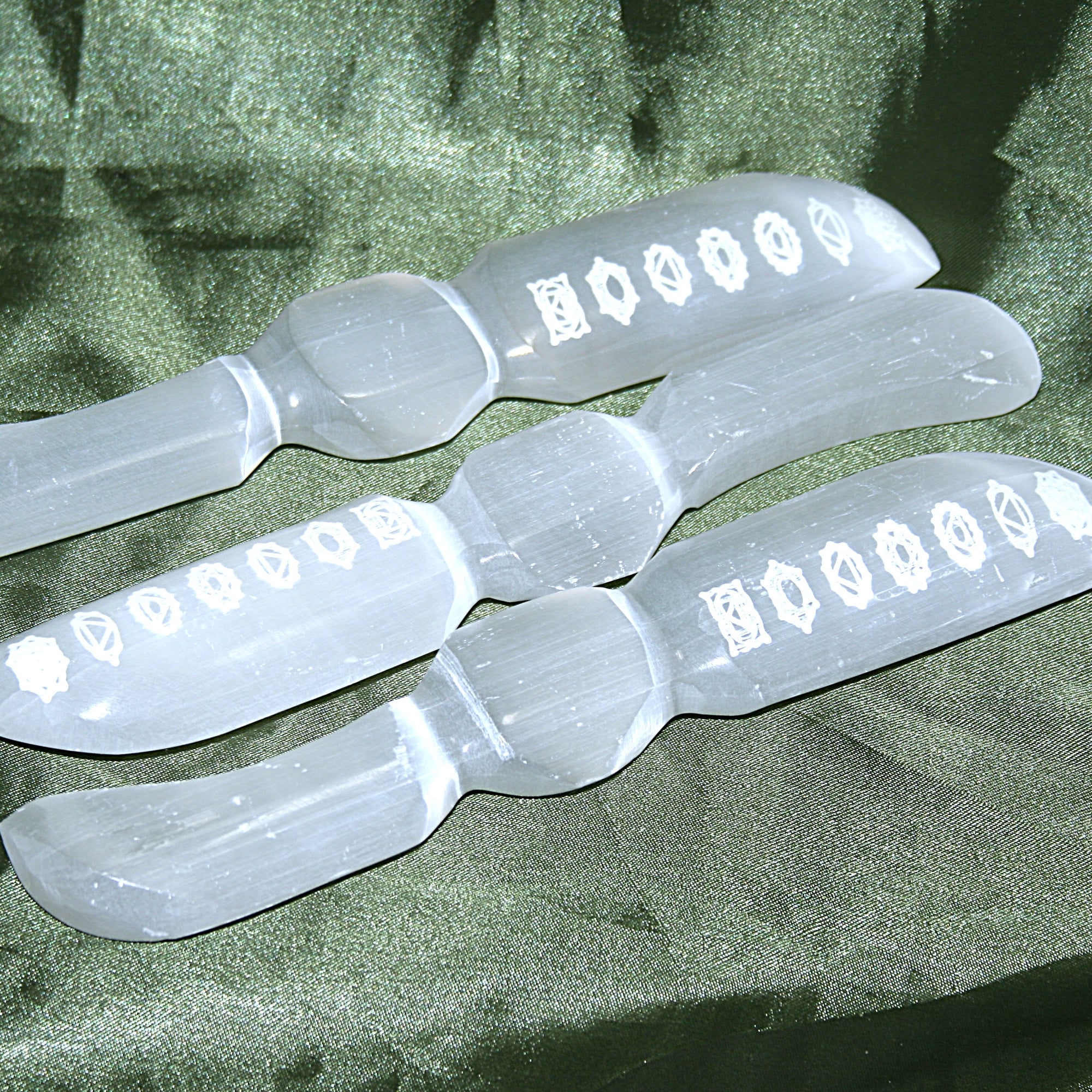 Selenite Dagger with Chakra Symbols (Multiple Available)