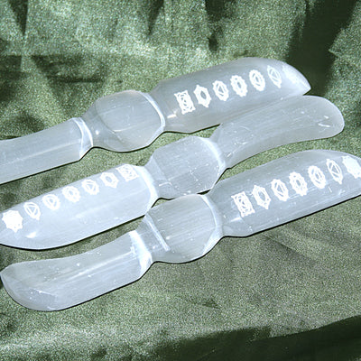 Selenite Dagger with Chakra Symbols (Multiple Available)