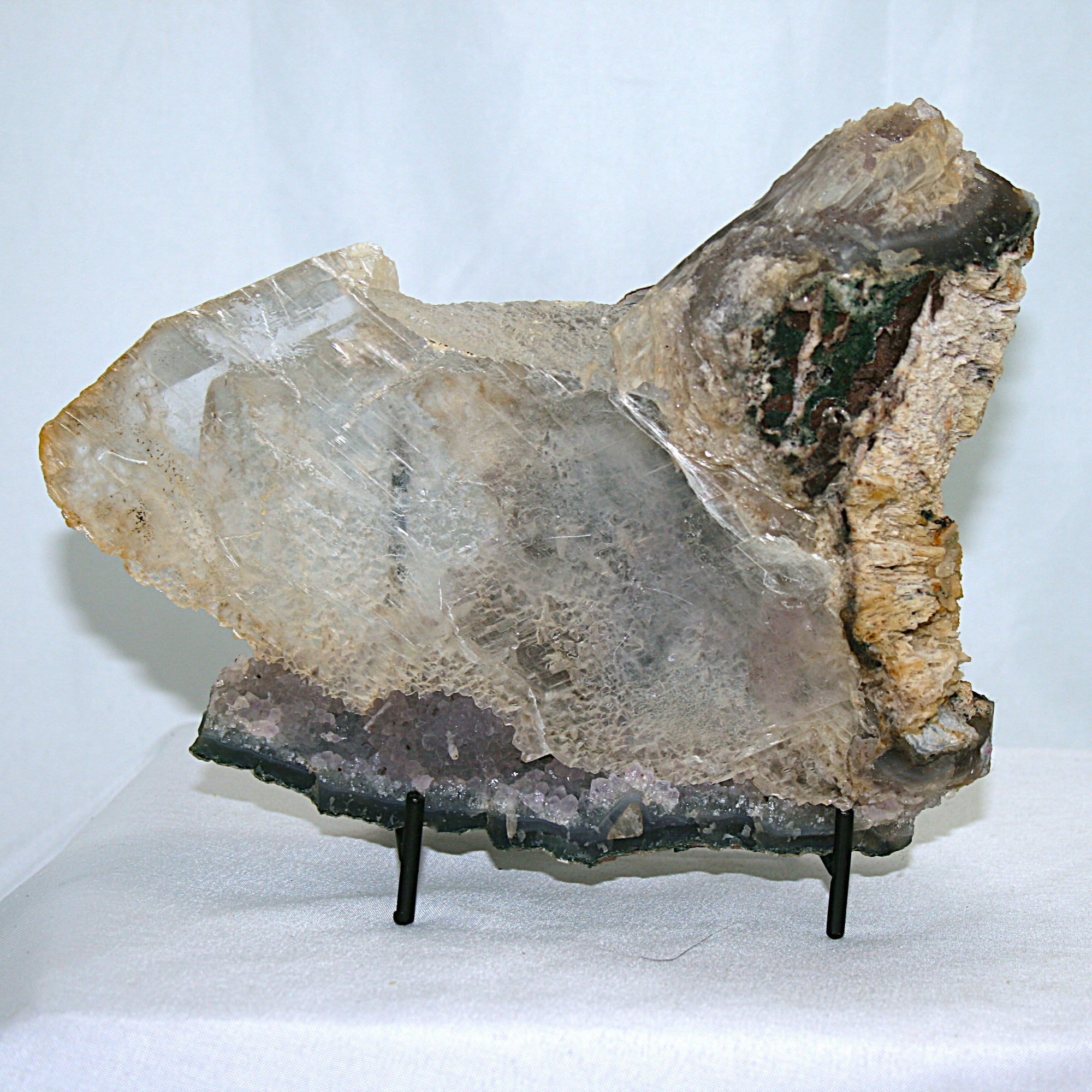 Selenite with Amethyst Slab