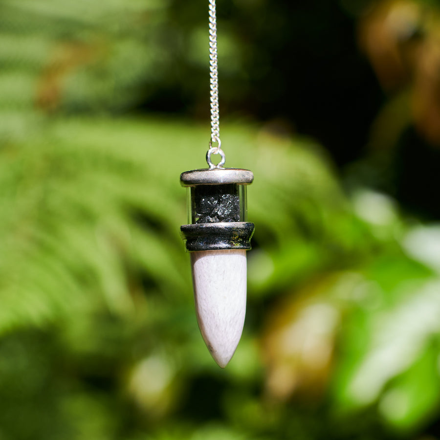 Scolecite and Black Tourmaline Pendulum