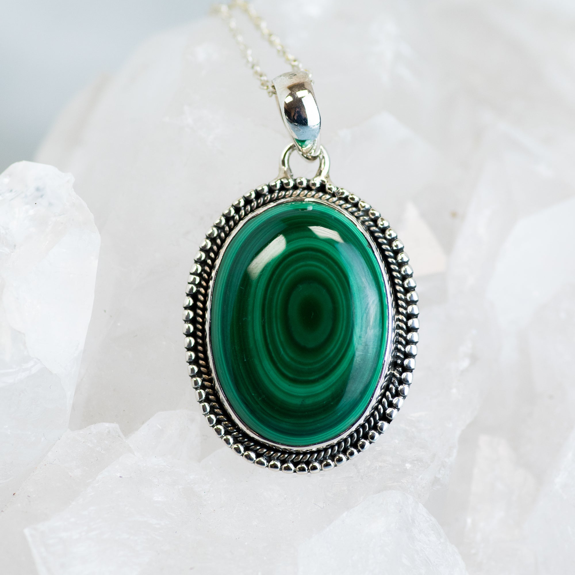 Malachite Large Sterling Silver Pendant
