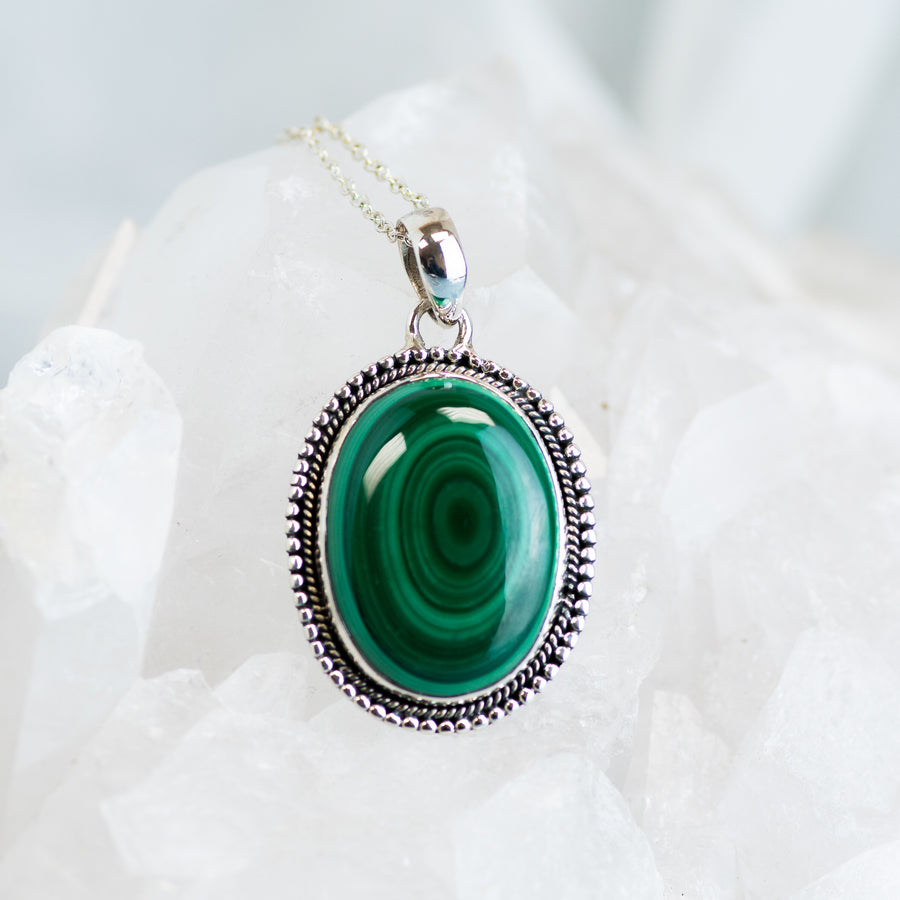 Malachite Large Sterling Silver Pendant