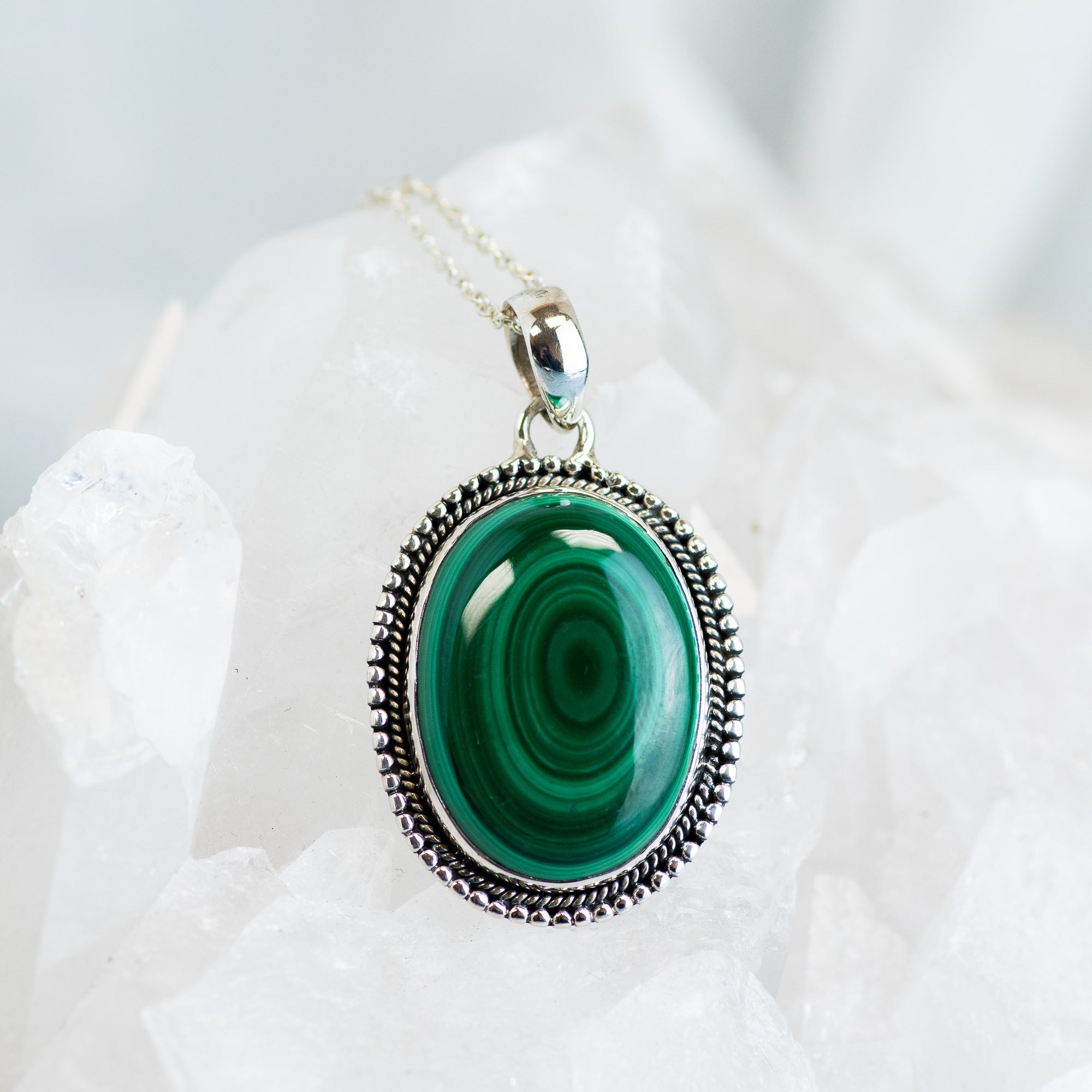 Malachite Large Sterling Silver Pendant