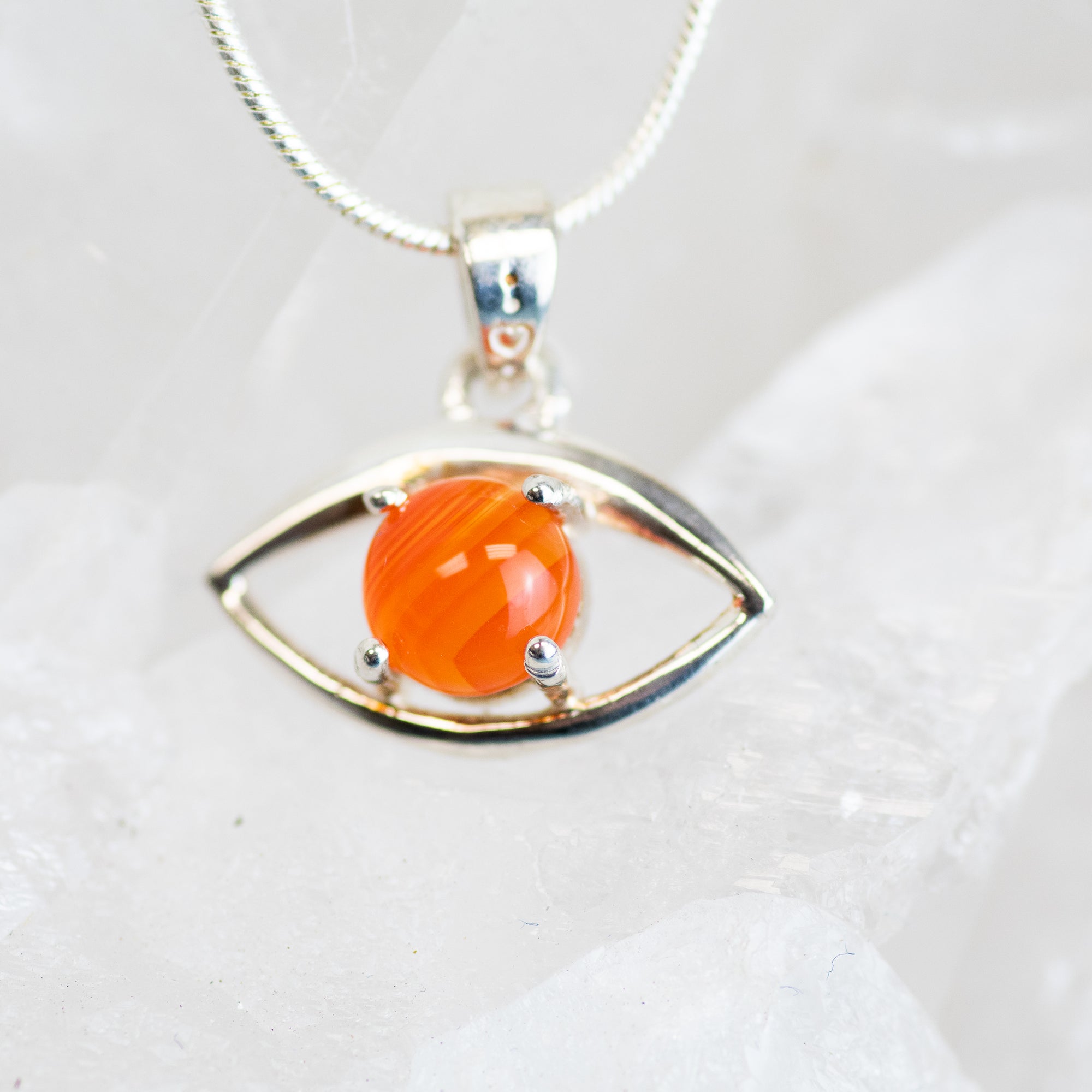 Carnelian Evil Eye Sterling Silver Pendant