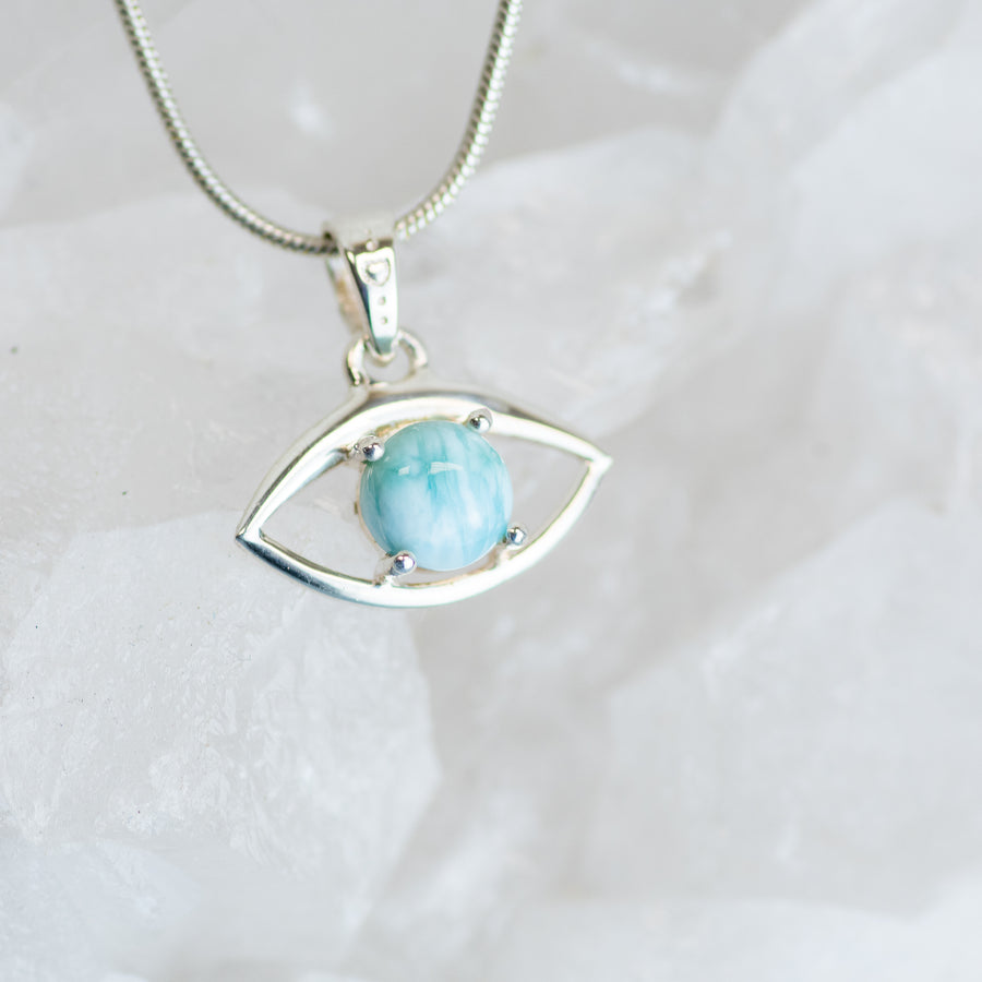 Larimar Evil Eye Protection Sterling Silver Pendant