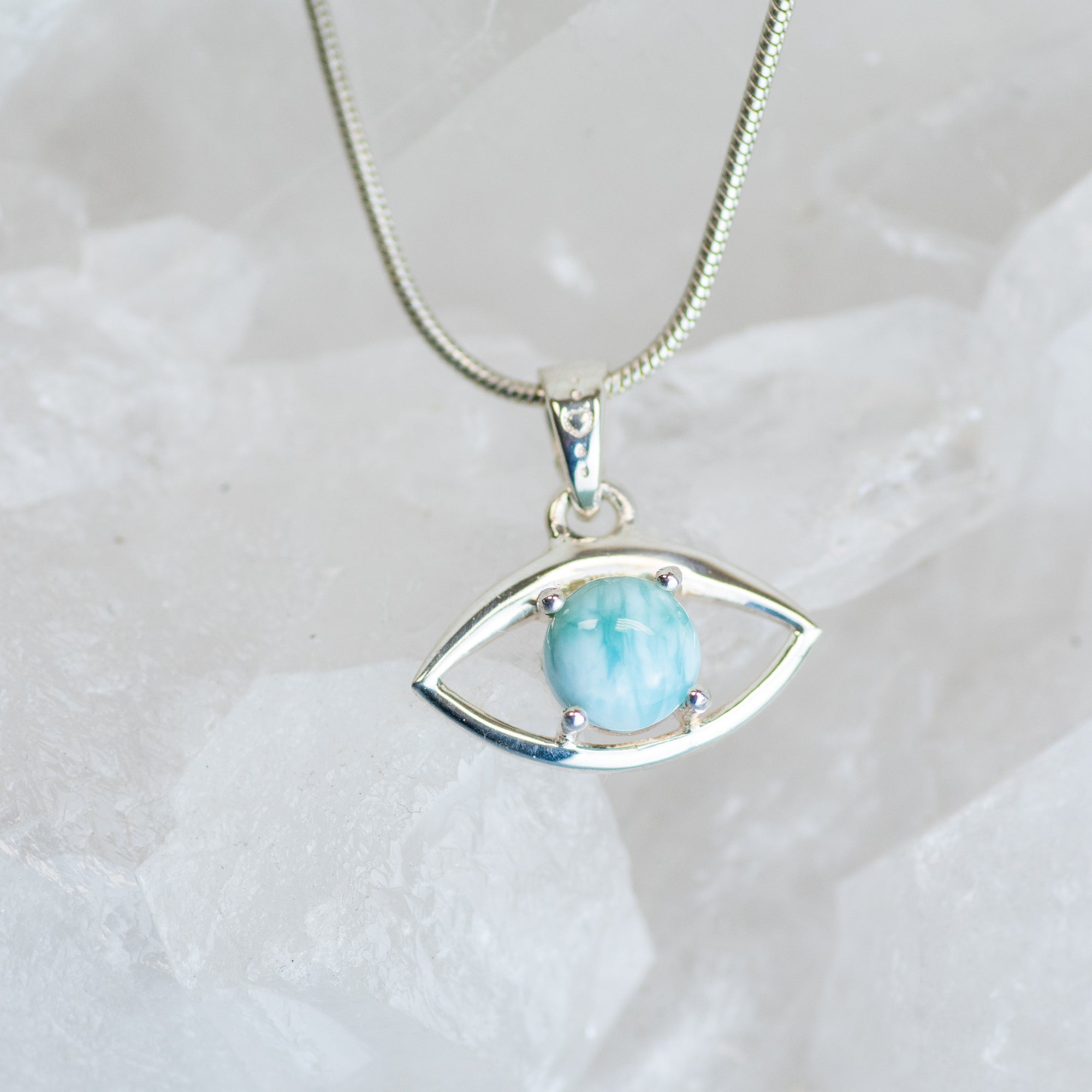Larimar Evil Eye Protection Sterling Silver Pendant