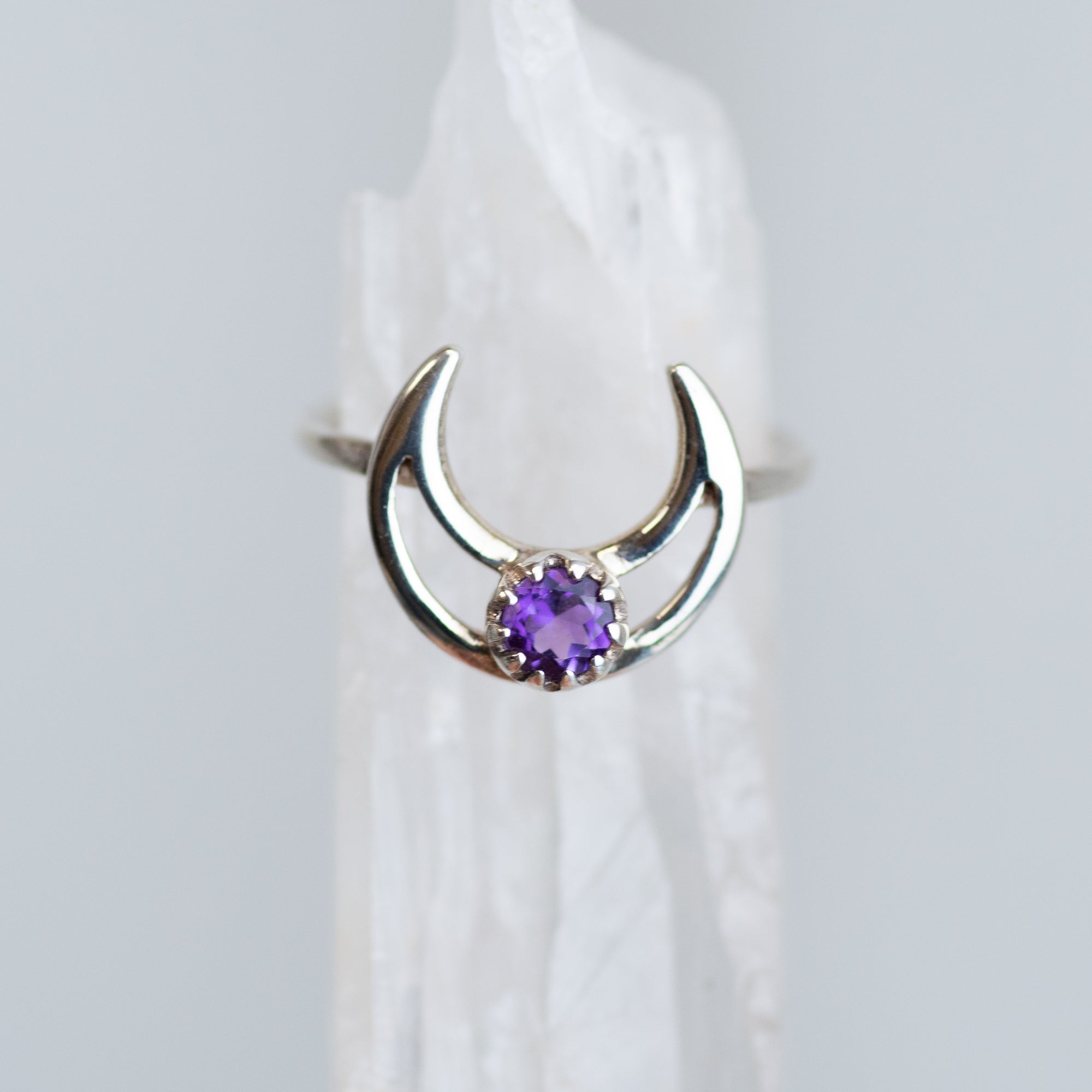 Sterling Silver Amethyst Moon Ring