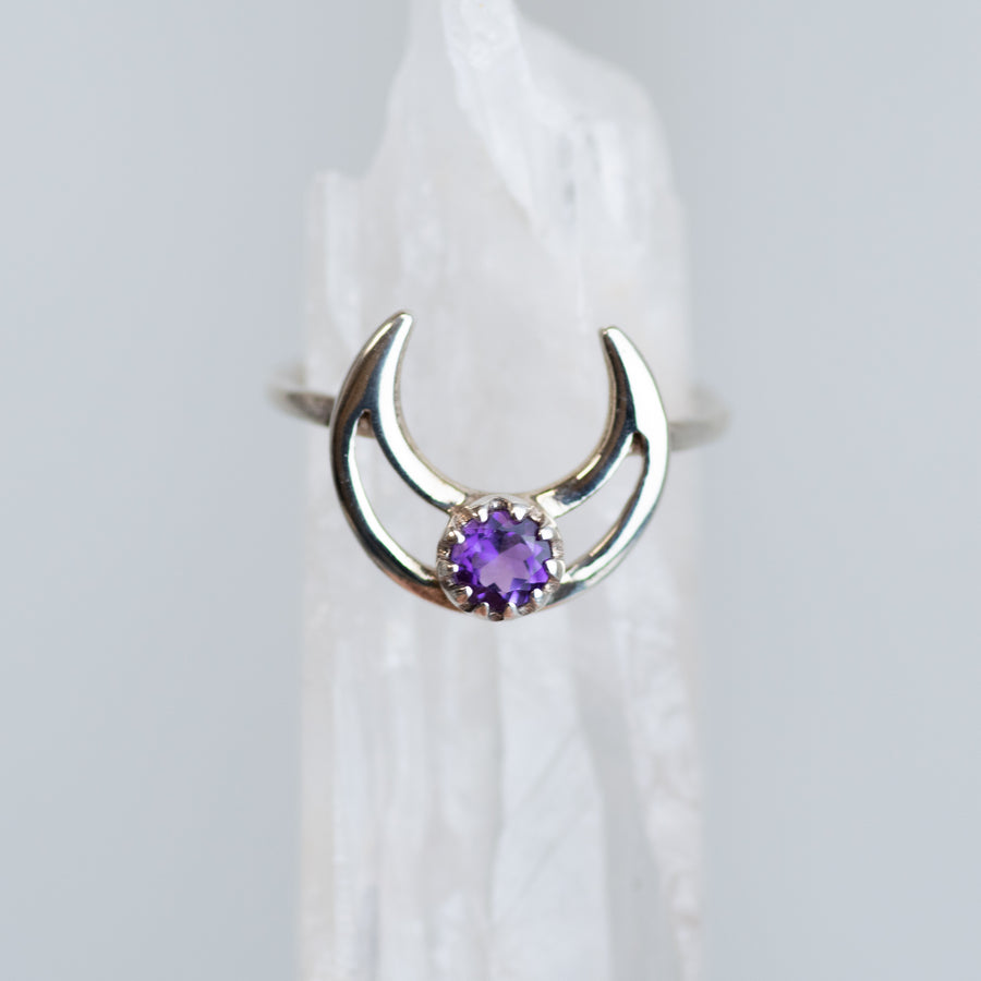 Sterling Silver Amethyst Moon Ring