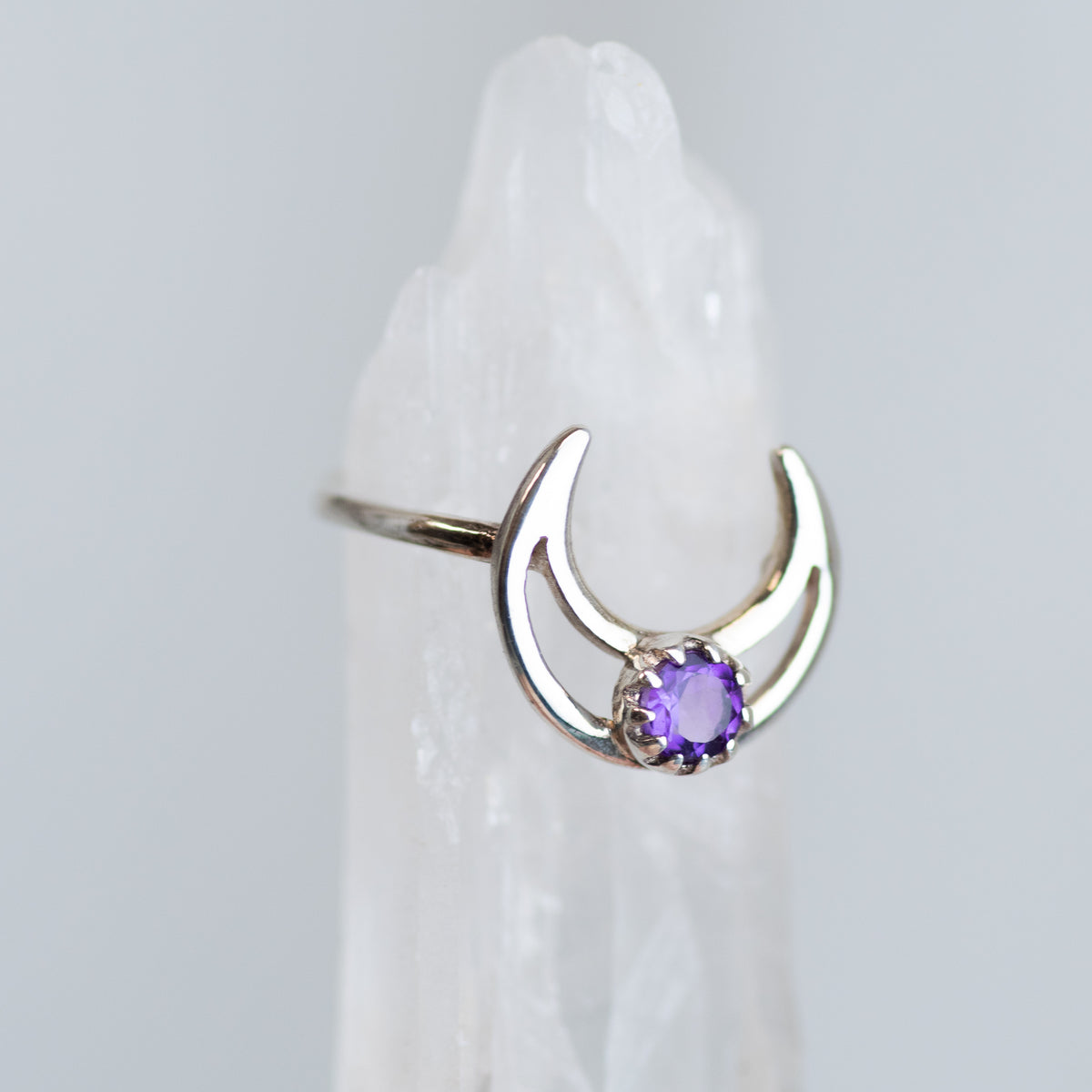 Sterling Silver Amethyst Moon Ring