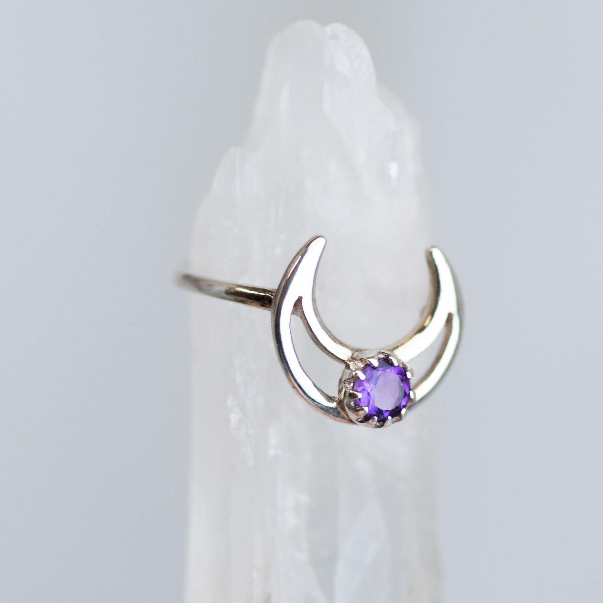 Sterling Silver Amethyst Moon Ring