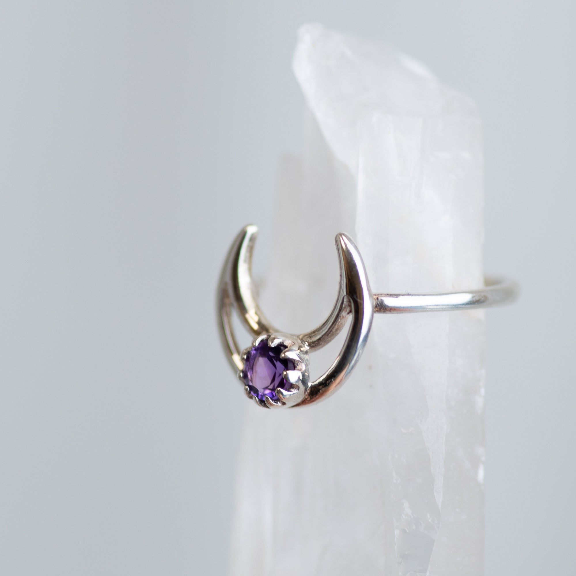 Sterling Silver Amethyst Moon Ring