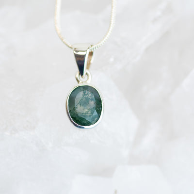 Green Moss Agate Sterling Silver Pendant