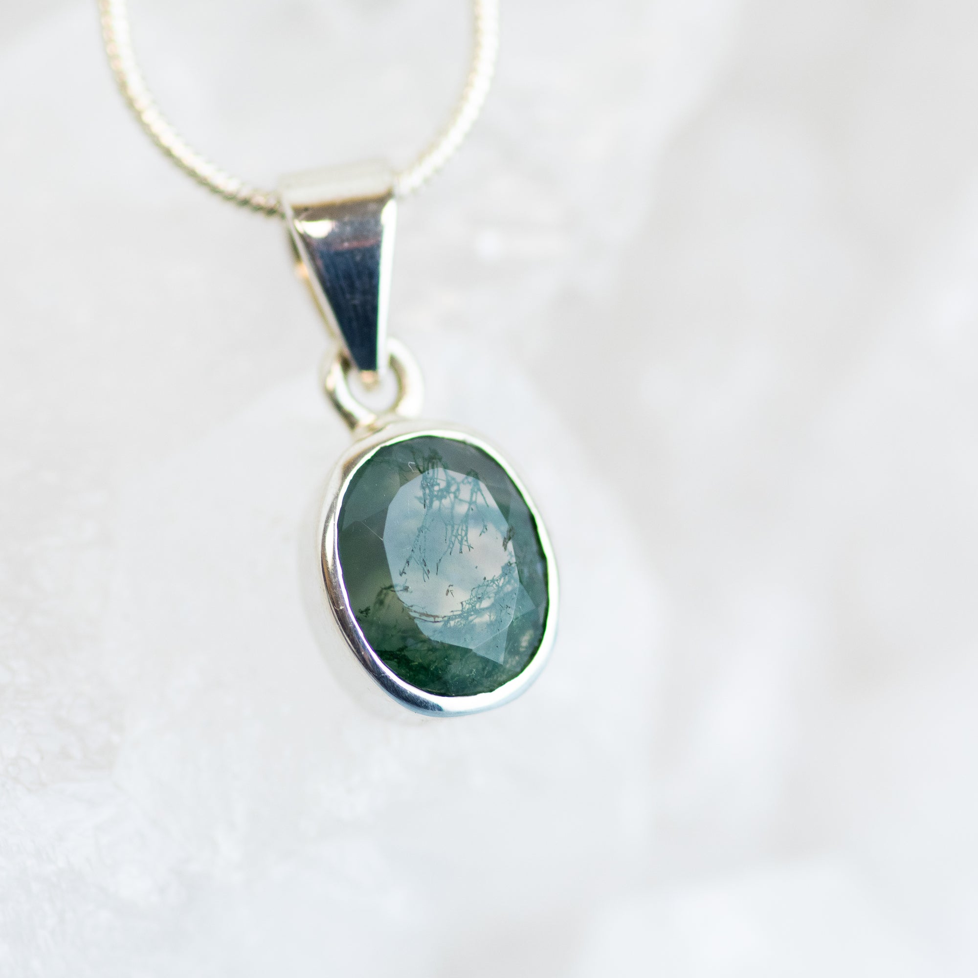 Green Moss Agate Sterling Silver Pendant