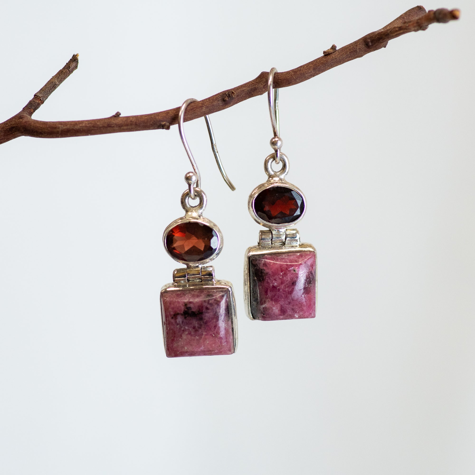 Sterling Silver Rhodonite & Garnet Earrings