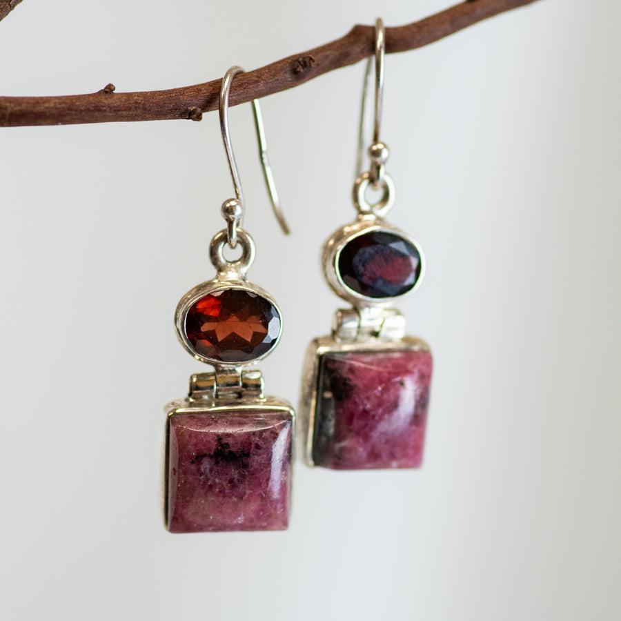 Sterling Silver Rhodonite & Garnet Earrings